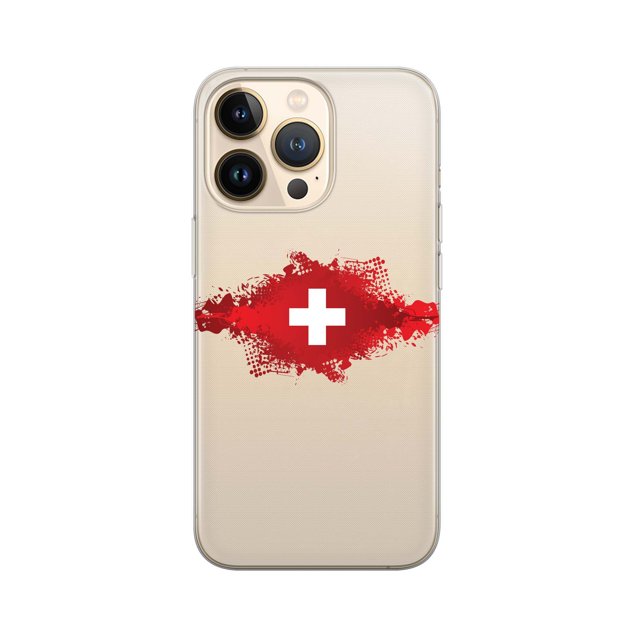 Image of Apfelkiste - iPhone 13 Pro Max Gummi Schutzhülle Schweizer Kreuz Design 1 - Transparent / Rot bei Apfelkiste.ch