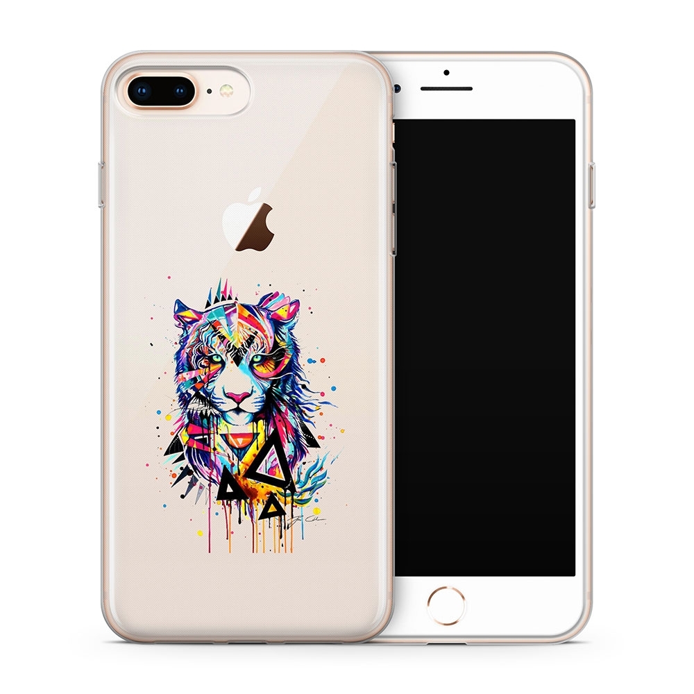 Image of Apfelkiste - iPhone 8 Plus / 7 Plus Gummi Schutzhülle Colorful Tiger - Transparent bei Apfelkiste.ch