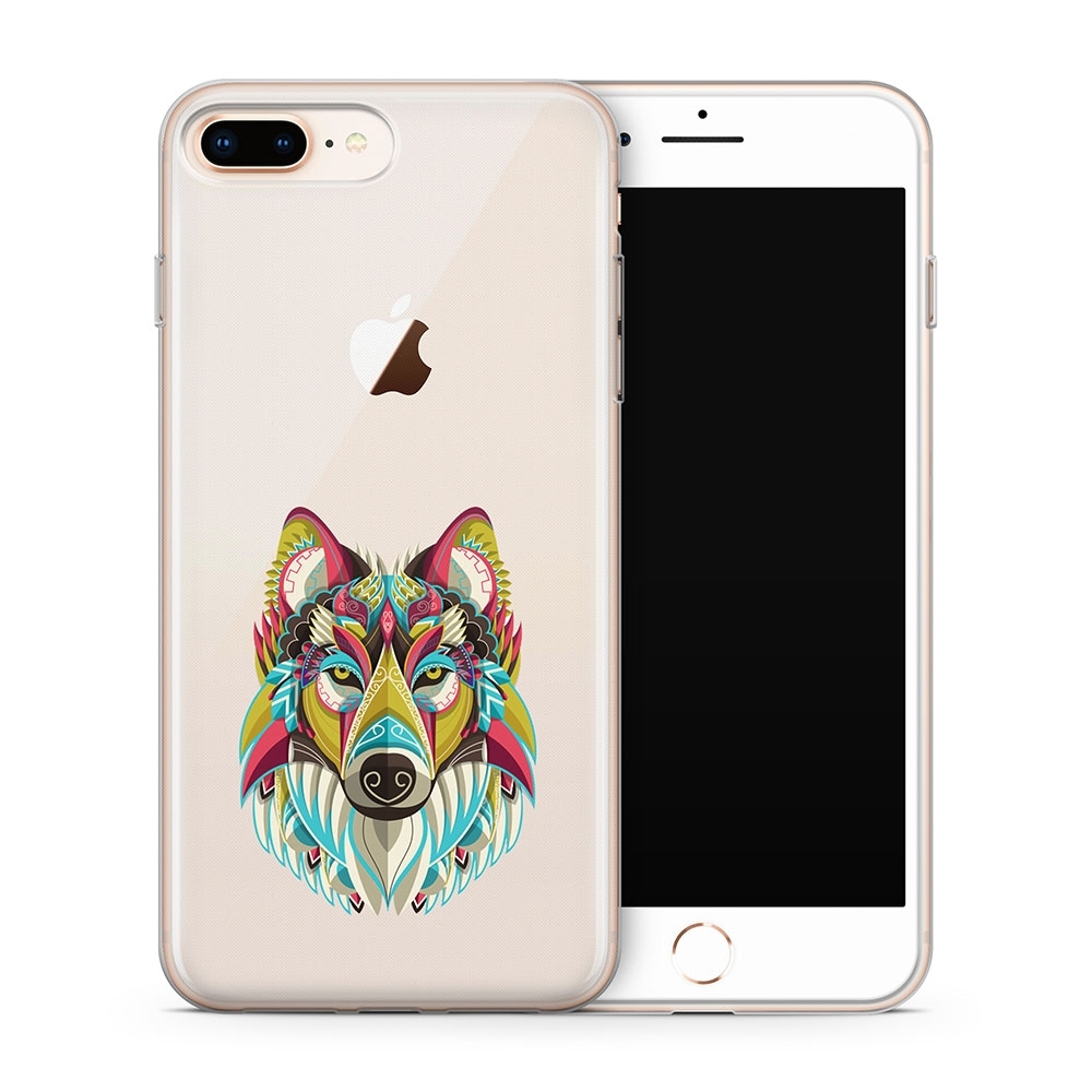 Image of Apfelkiste - iPhone 8 Plus / 7 Plus Gummi Schutzhülle Indianer Wolf - Transparent bei Apfelkiste.ch