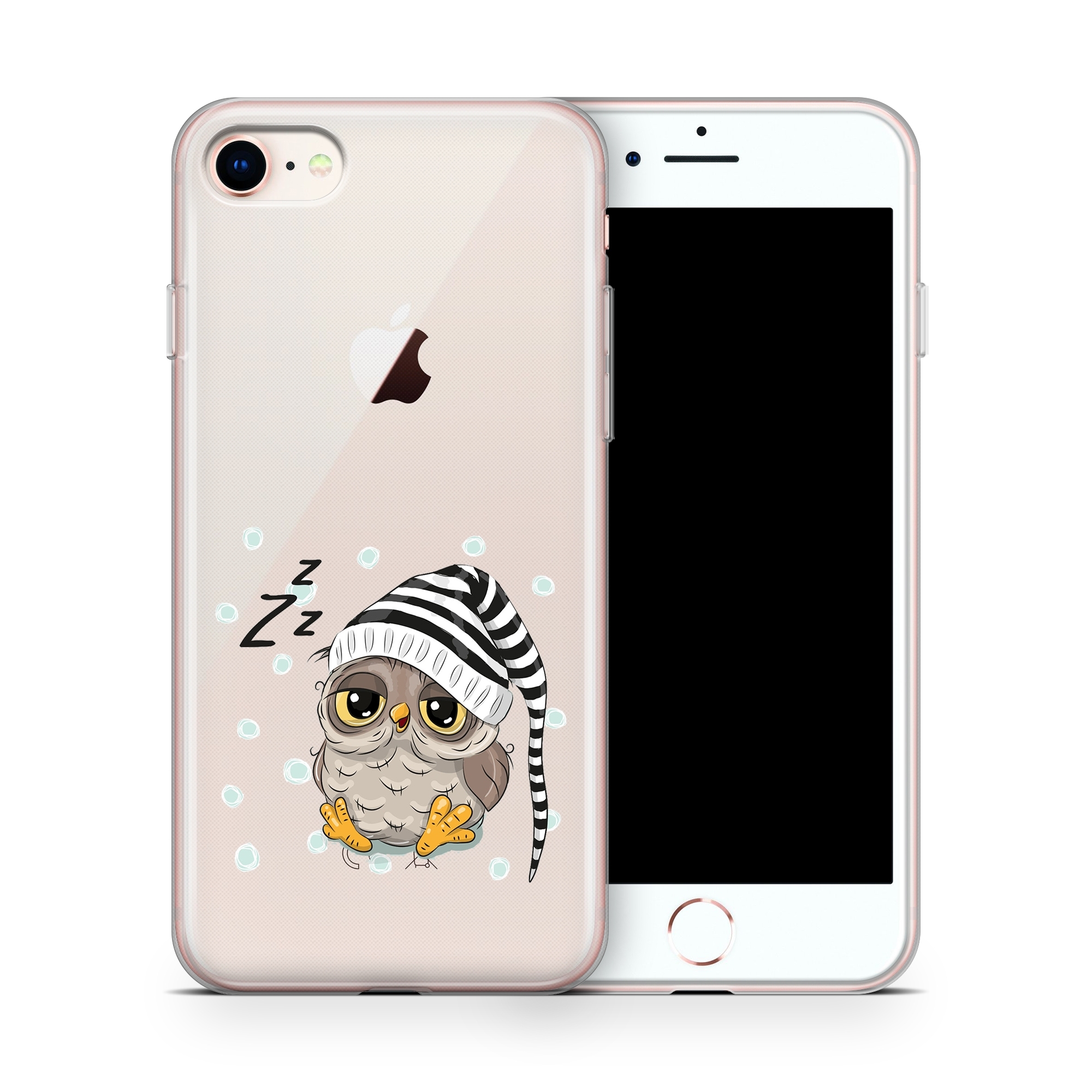 Image of Apfelkiste - iPhone SE (2022/2020) / 8 / 7 Gummi Schutzhülle Schlafmützen Eule - Transparent bei Apfelkiste.ch