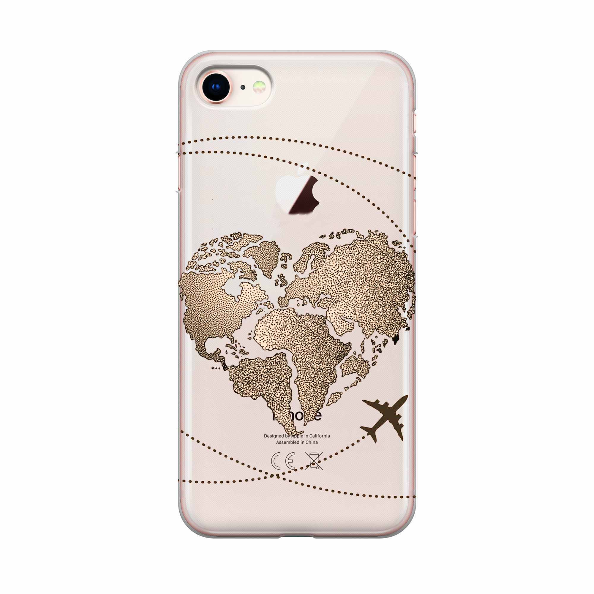 Image of Apfelkiste - iPhone SE (2022/2020) / 8 / 7 Gummi Schutzhülle Travel Heart - Gold / Transparent bei Apfelkiste.ch