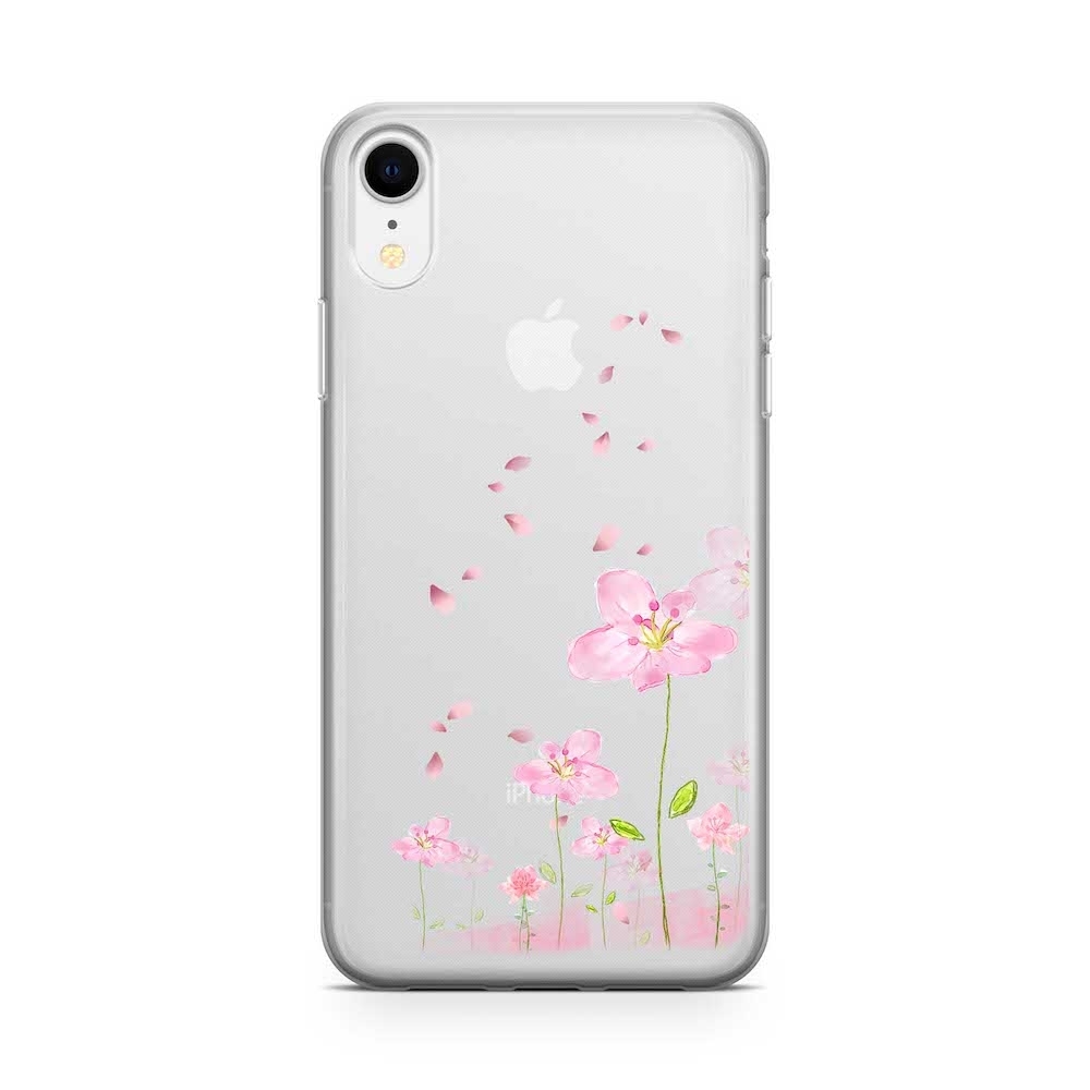 Image of Apfelkiste - iPhone Xr Gummi Schutzhülle Flowers - Rosa / Transparent bei Apfelkiste.ch