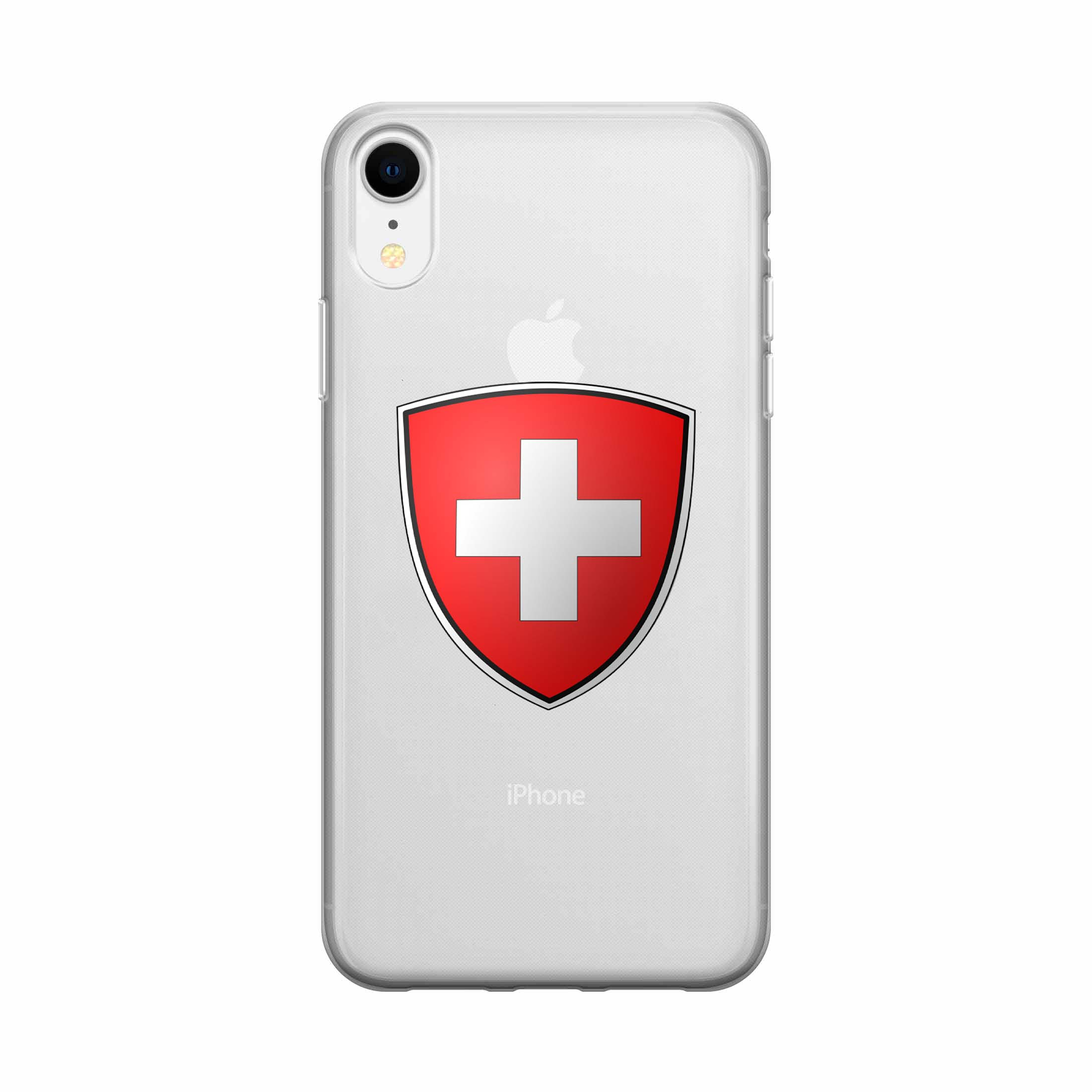 Image of Apfelkiste - iPhone Xr Gummi Schutzhülle Schweizer Kreuz Design 2 - Transparent / Rot bei Apfelkiste.ch