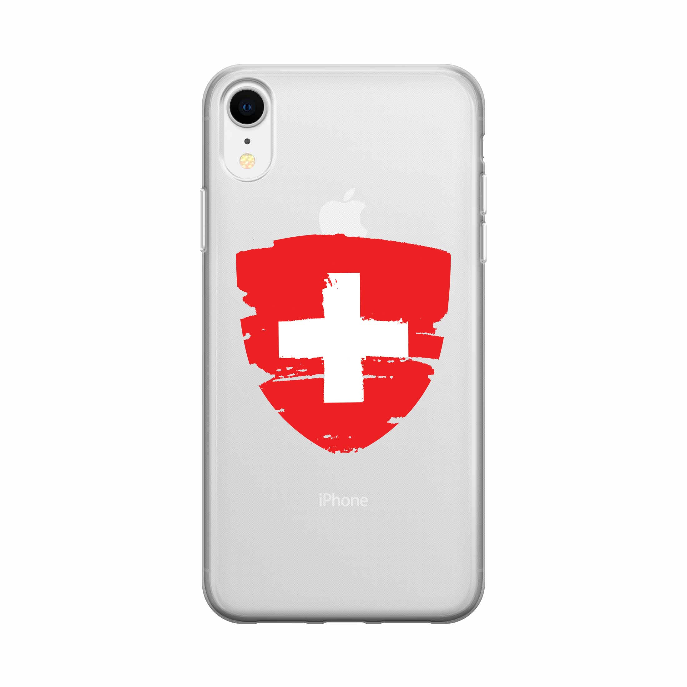Image of Apfelkiste - iPhone Xr Gummi Schutzhülle Schweizer Kreuz Vintage - Transparent / Rot bei Apfelkiste.ch