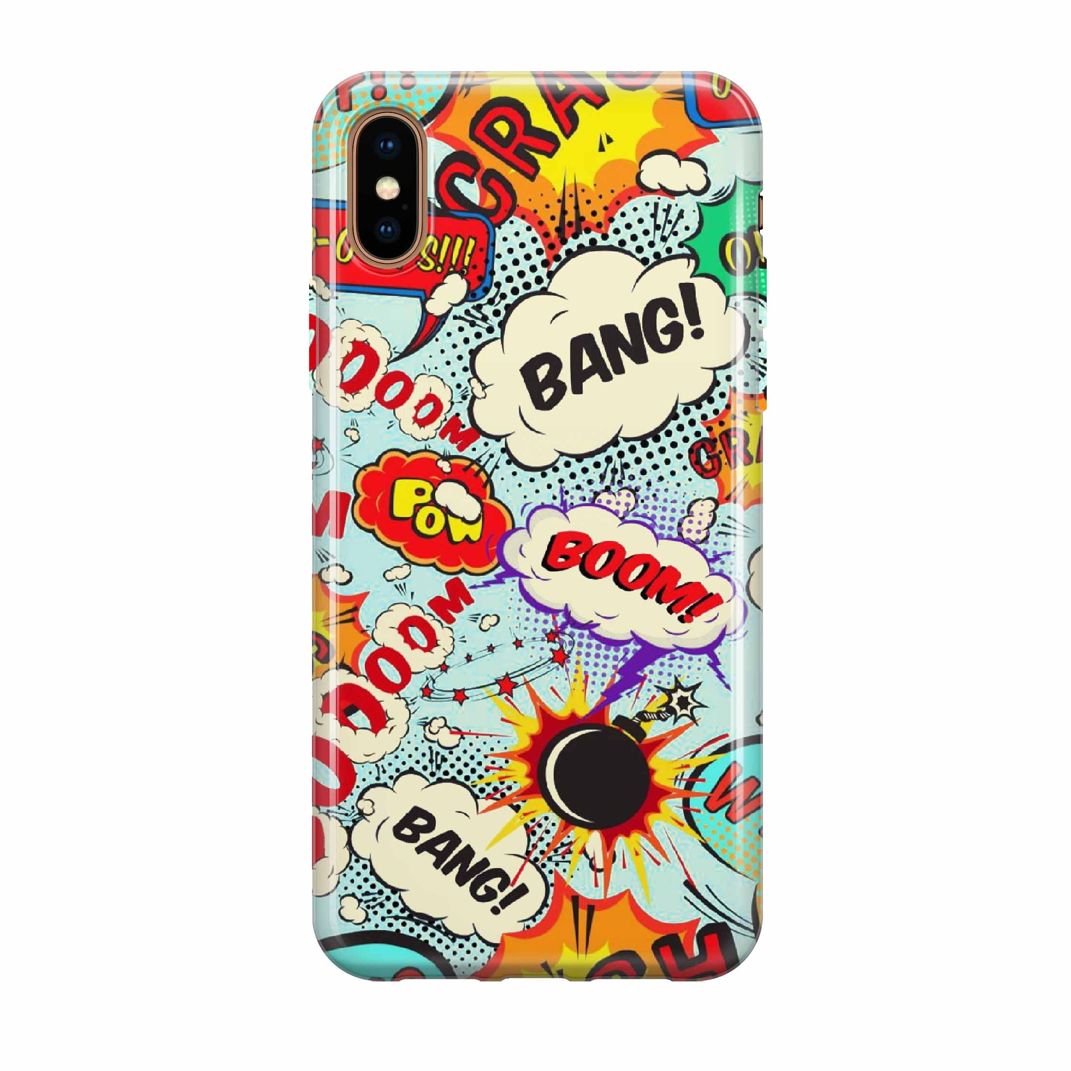 Image of Apfelkiste - iPhone Xs / X Gummi Schutzhülle Bang Boom Pow - Bunt bei Apfelkiste.ch