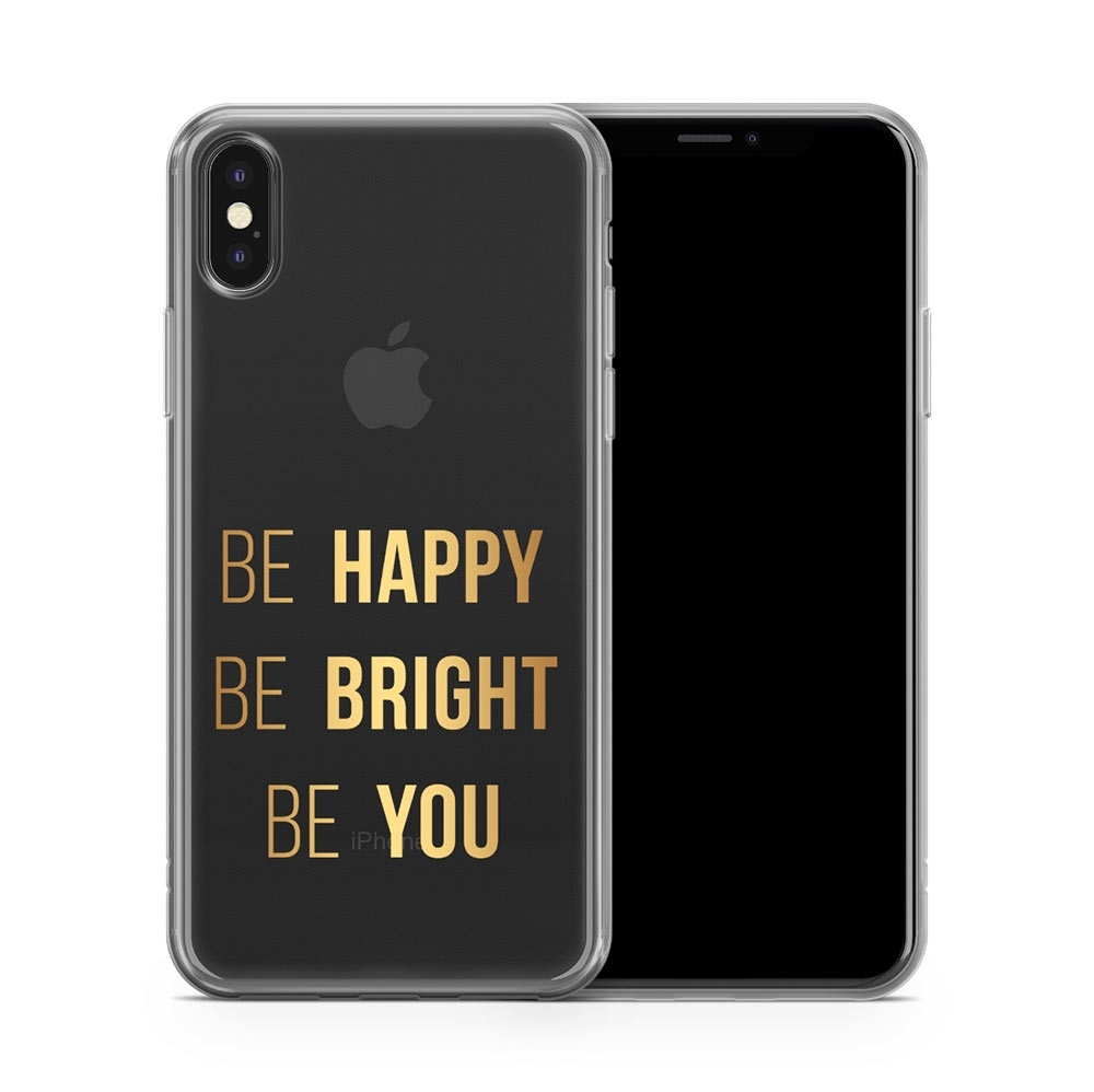 Image of Apfelkiste - iPhone Xs / X Gummi Schutzhülle Be Happy - Transparent bei Apfelkiste.ch