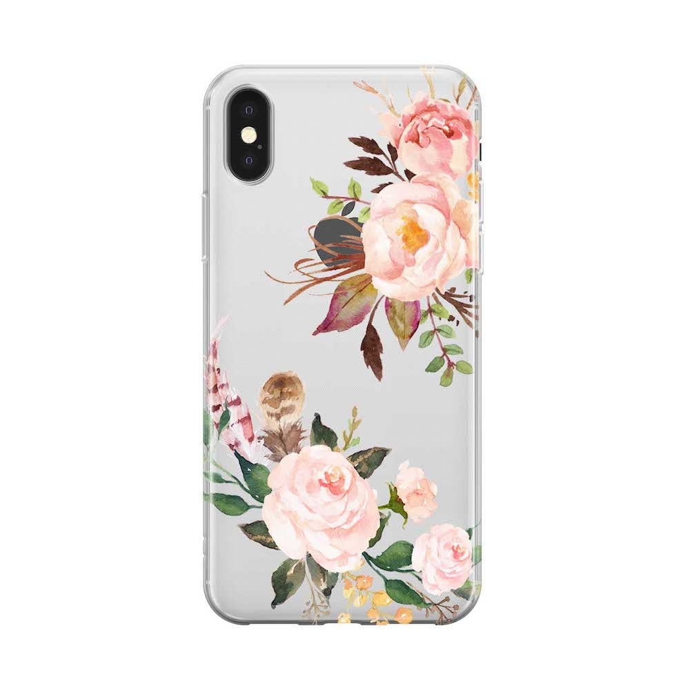 Image of Apfelkiste - iPhone Xs / X Gummi Schutzhülle Flower Design - Transparent bei Apfelkiste.ch