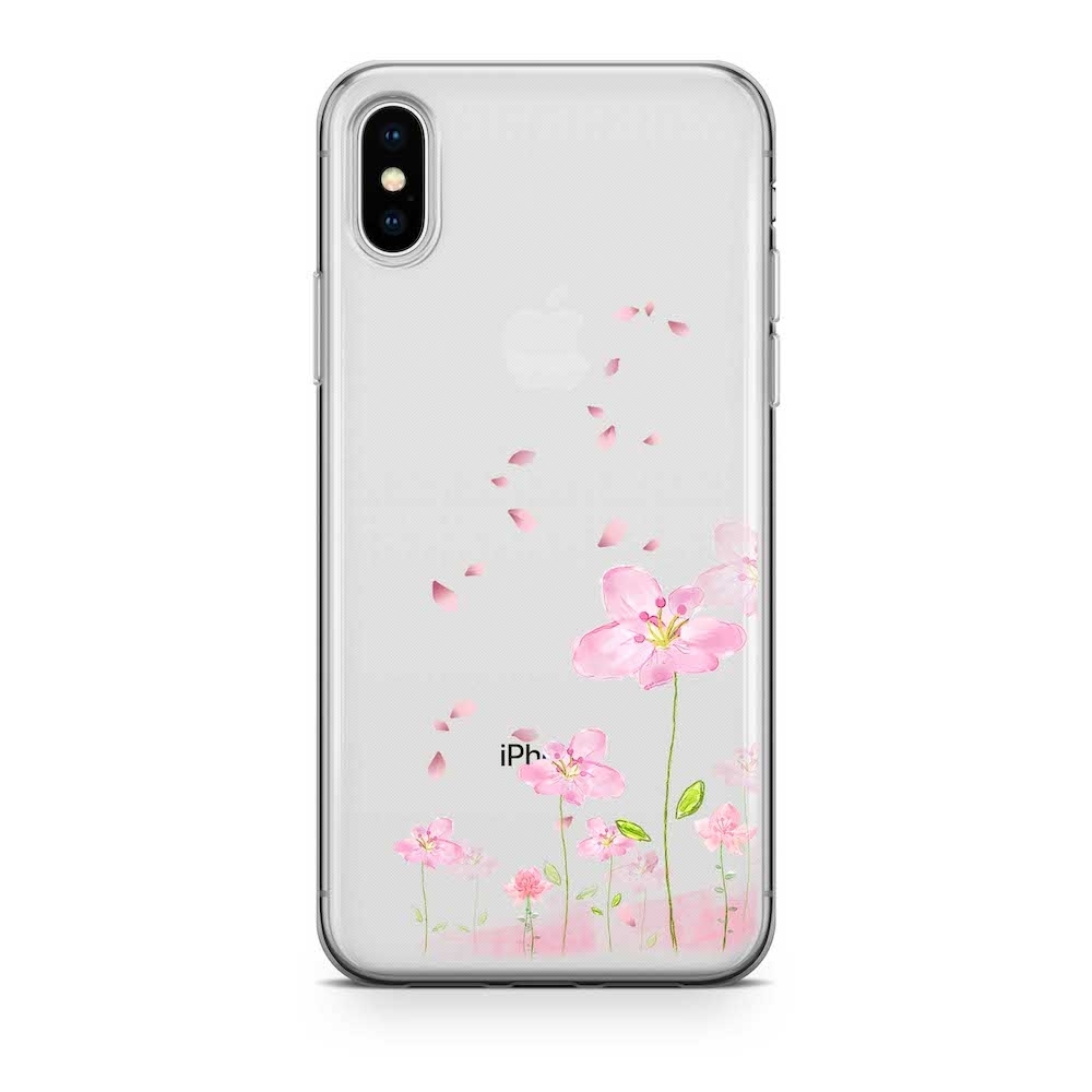 Image of Apfelkiste - iPhone Xs / X Gummi Schutzhülle Flowers - Rosa / Transparent bei Apfelkiste.ch