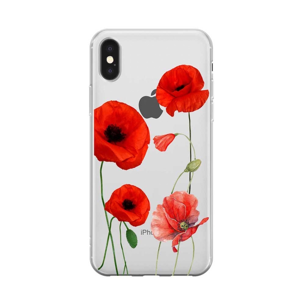 Image of Apfelkiste - iPhone Xs / X Gummi Schutzhülle Mohn Blumen - Transparent bei Apfelkiste.ch