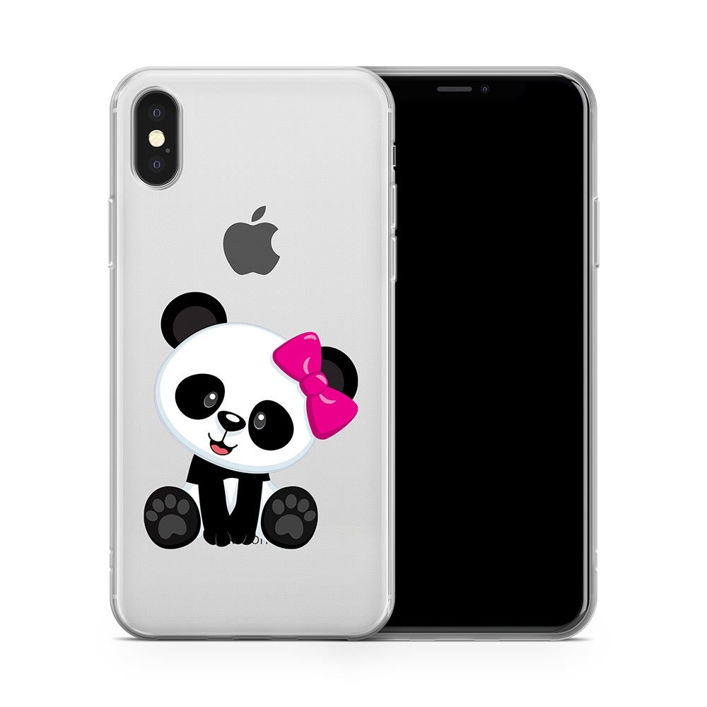 Image of Apfelkiste - iPhone Xs / X Gummi Schutzhülle Pandabär Haarschleife - Transparent bei Apfelkiste.ch