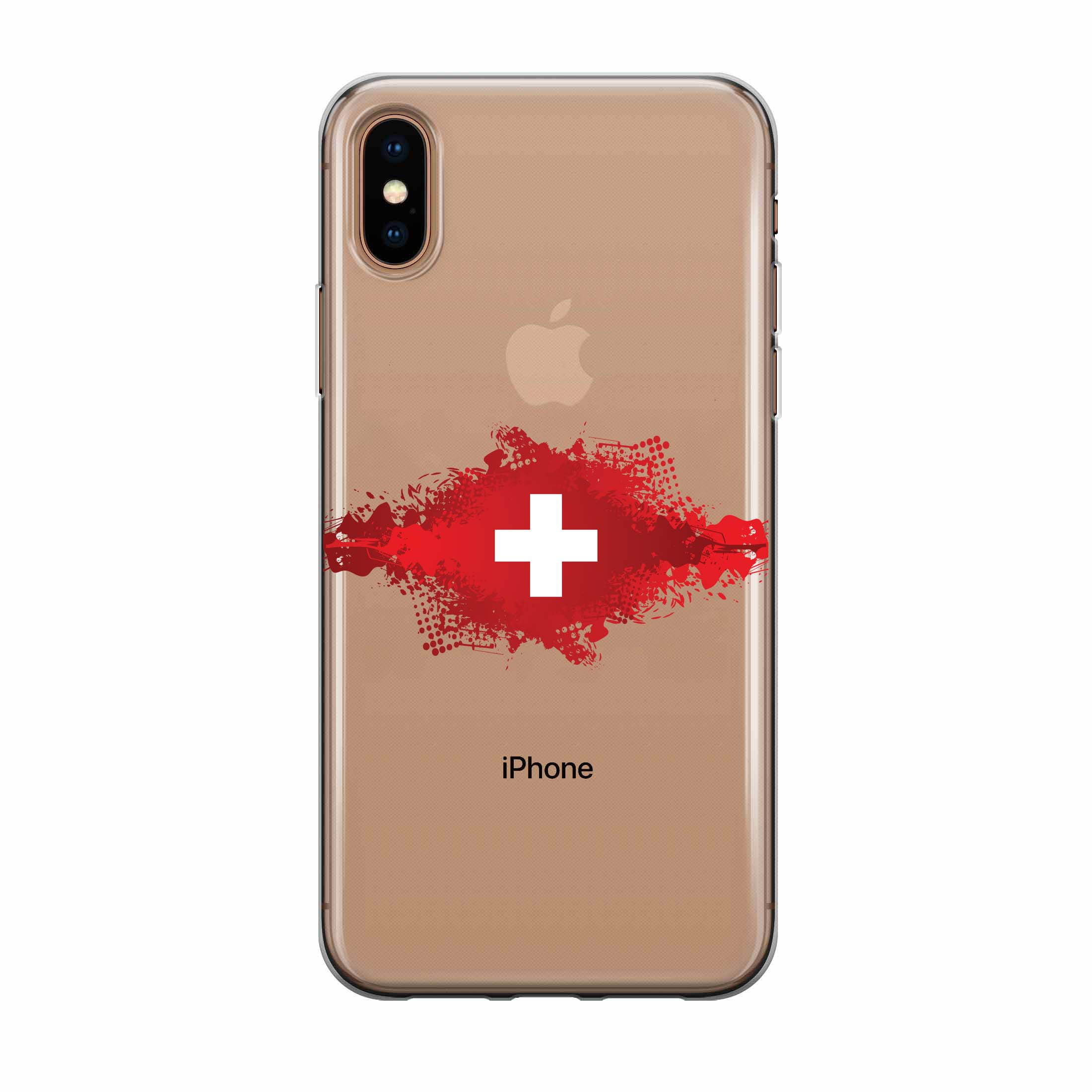Image of Apfelkiste - iPhone Xs / X Gummi Schutzhülle Schweizer Kreuz Design 1 - Transparent / Rot bei Apfelkiste.ch