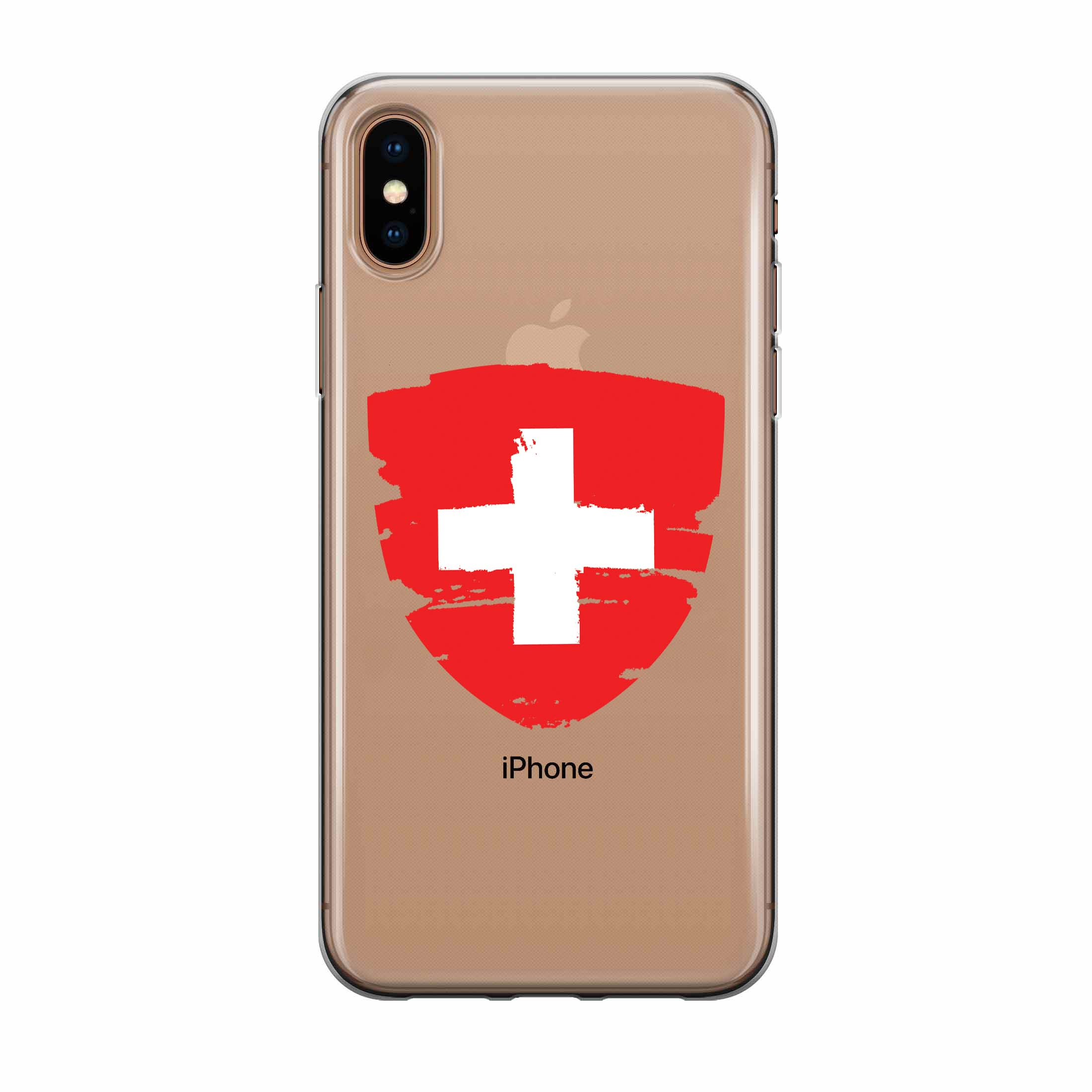 Image of Apfelkiste - iPhone Xs / X Gummi Schutzhülle Schweizer Kreuz Vintage - Transparent / Rot bei Apfelkiste.ch