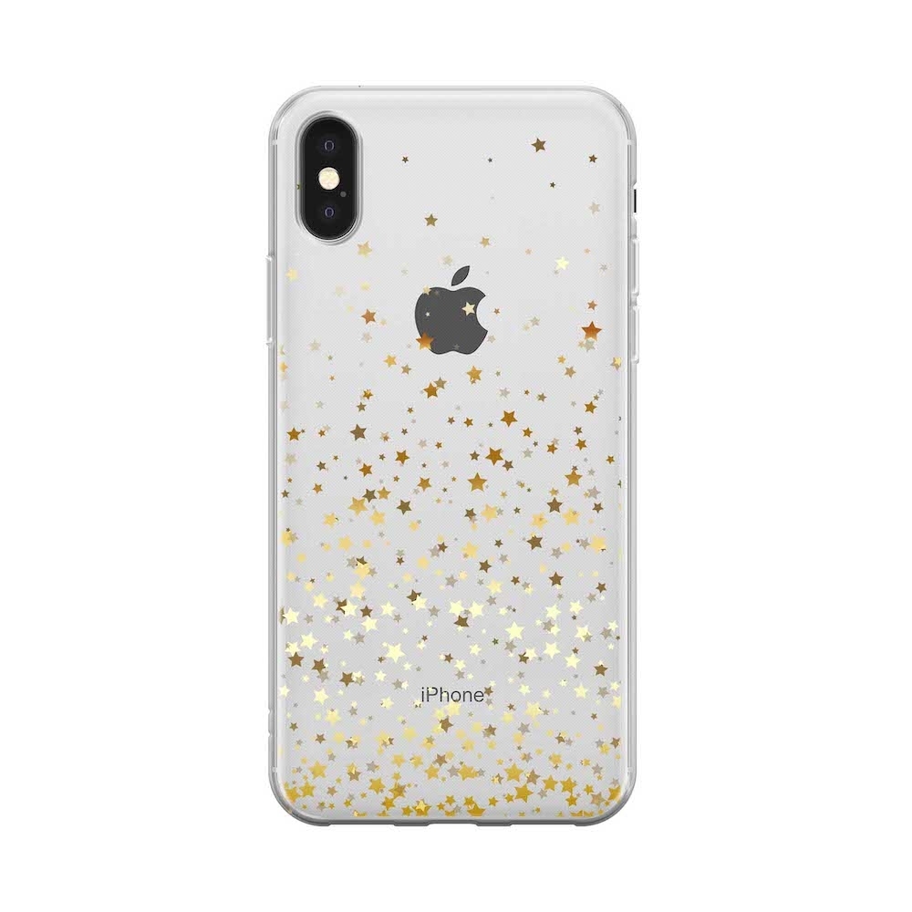 Image of Apfelkiste - iPhone Xs / X Gummi Schutzhülle Sterne - Transparent / Gold bei Apfelkiste.ch