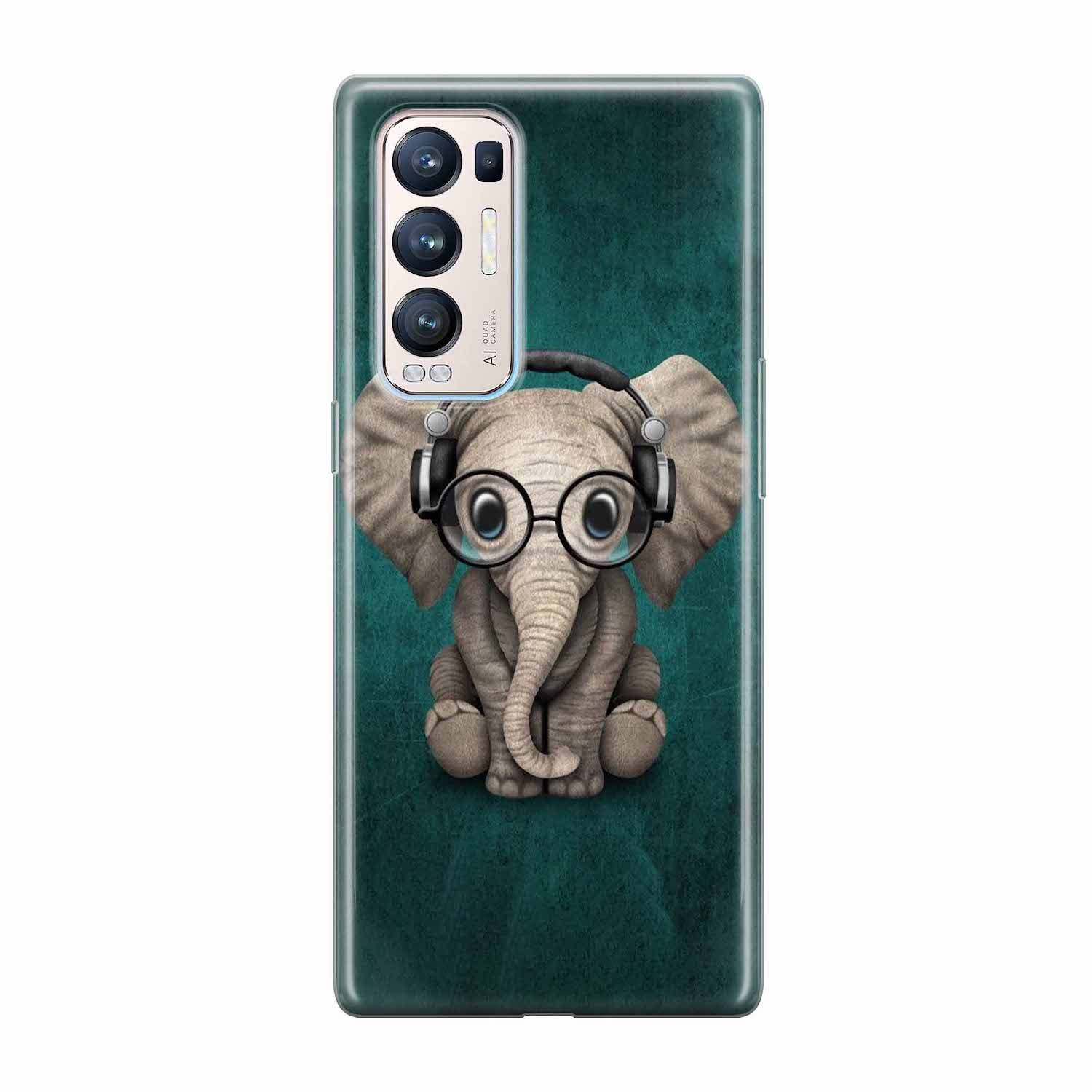 Image of Apfelkiste - Oppo Find X3 Neo Gummi Schutzhülle Cooler Elefant - Grün / Grau bei Apfelkiste.ch