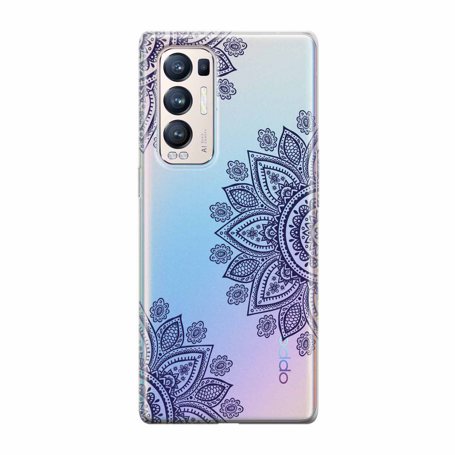 Image of Apfelkiste - Oppo Find X3 Neo Gummi Schutzhülle Mandala Design - Transparent / Blau bei Apfelkiste.ch