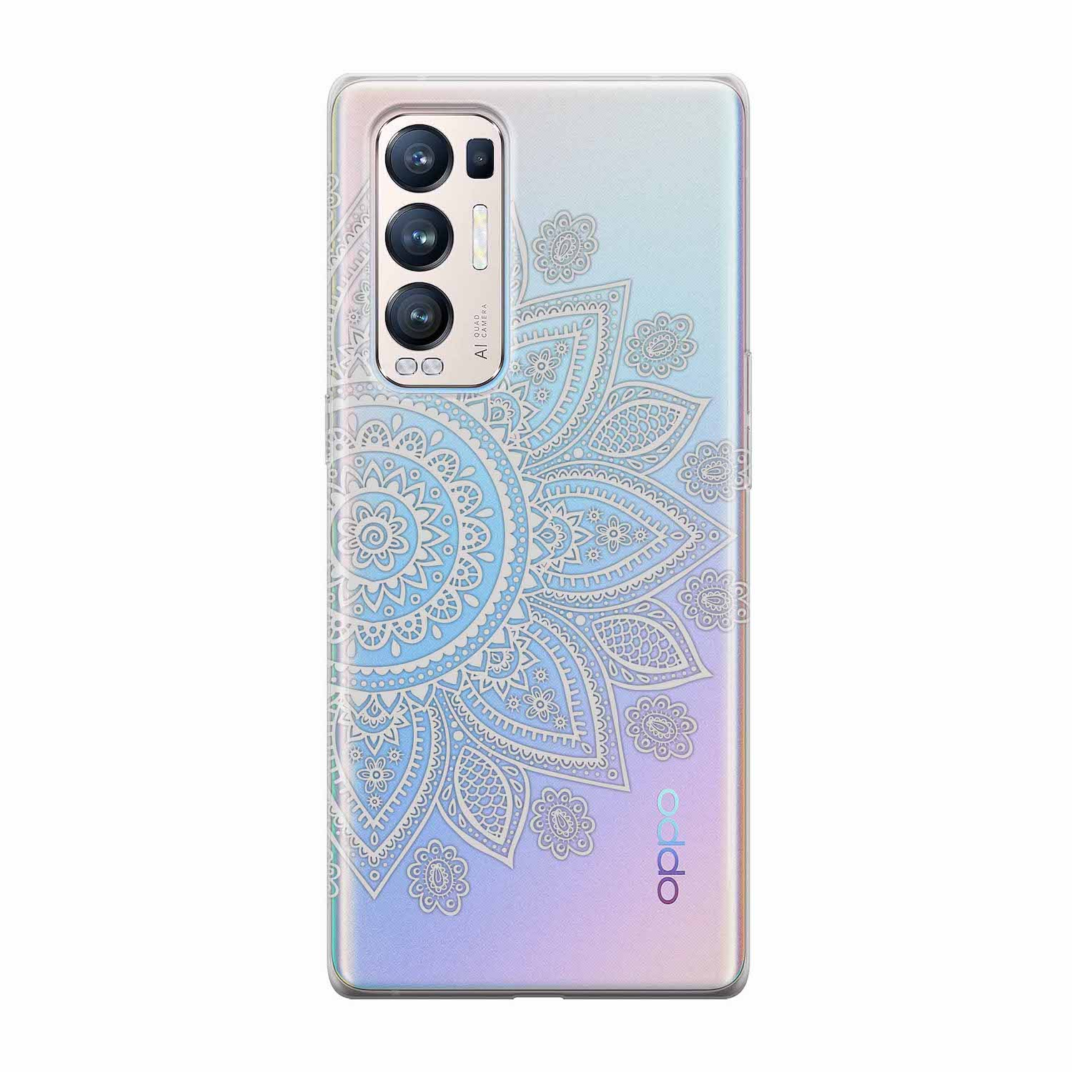 Image of Apfelkiste - Oppo Find X3 Neo Gummi Schutzhülle Mandala Print - Transparent / Weiss bei Apfelkiste.ch