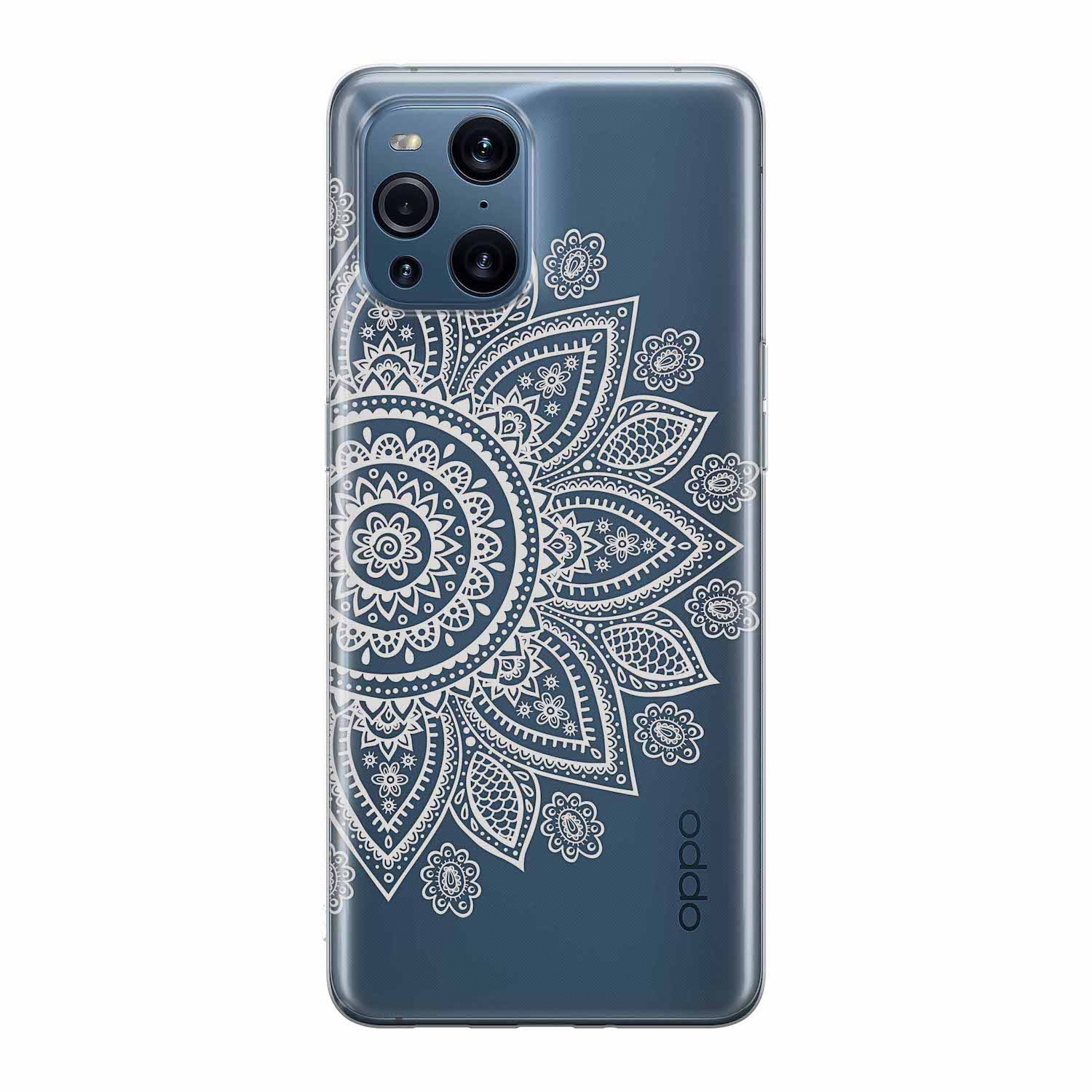 Image of Apfelkiste - Oppo Find X3 Pro Gummi Schutzhülle Mandala Print - Transparent / Weiss bei Apfelkiste.ch