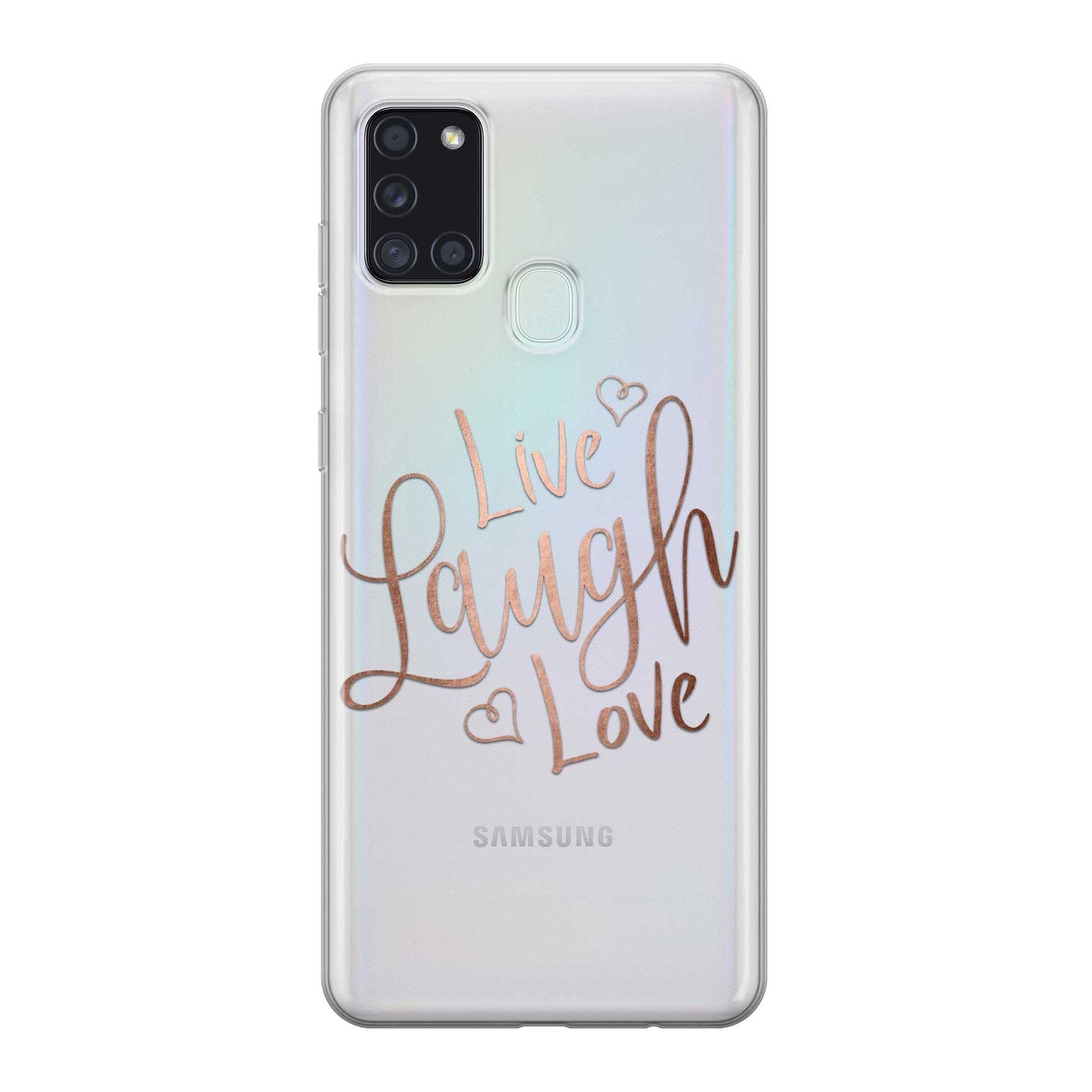 Image of Apfelkiste - Samsung Galaxy A21s Gummi Schutzhülle Live Laugh Love - Transparent bei Apfelkiste.ch