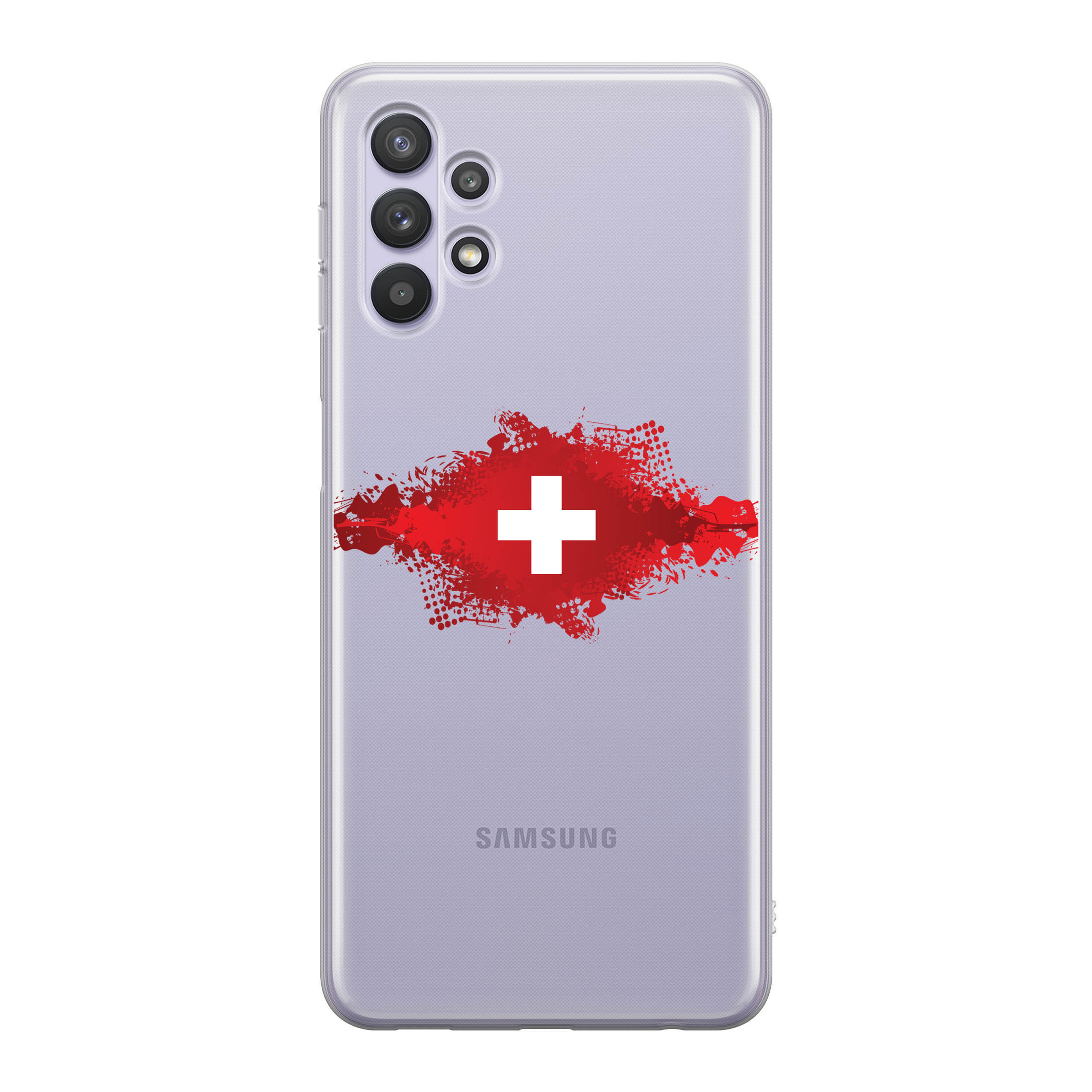 Image of Apfelkiste - Samsung Galaxy A32 5G Gummi Schutzhülle Schweizer Kreuz Design 1 - Transparent / Rot bei Apfelkiste.ch
