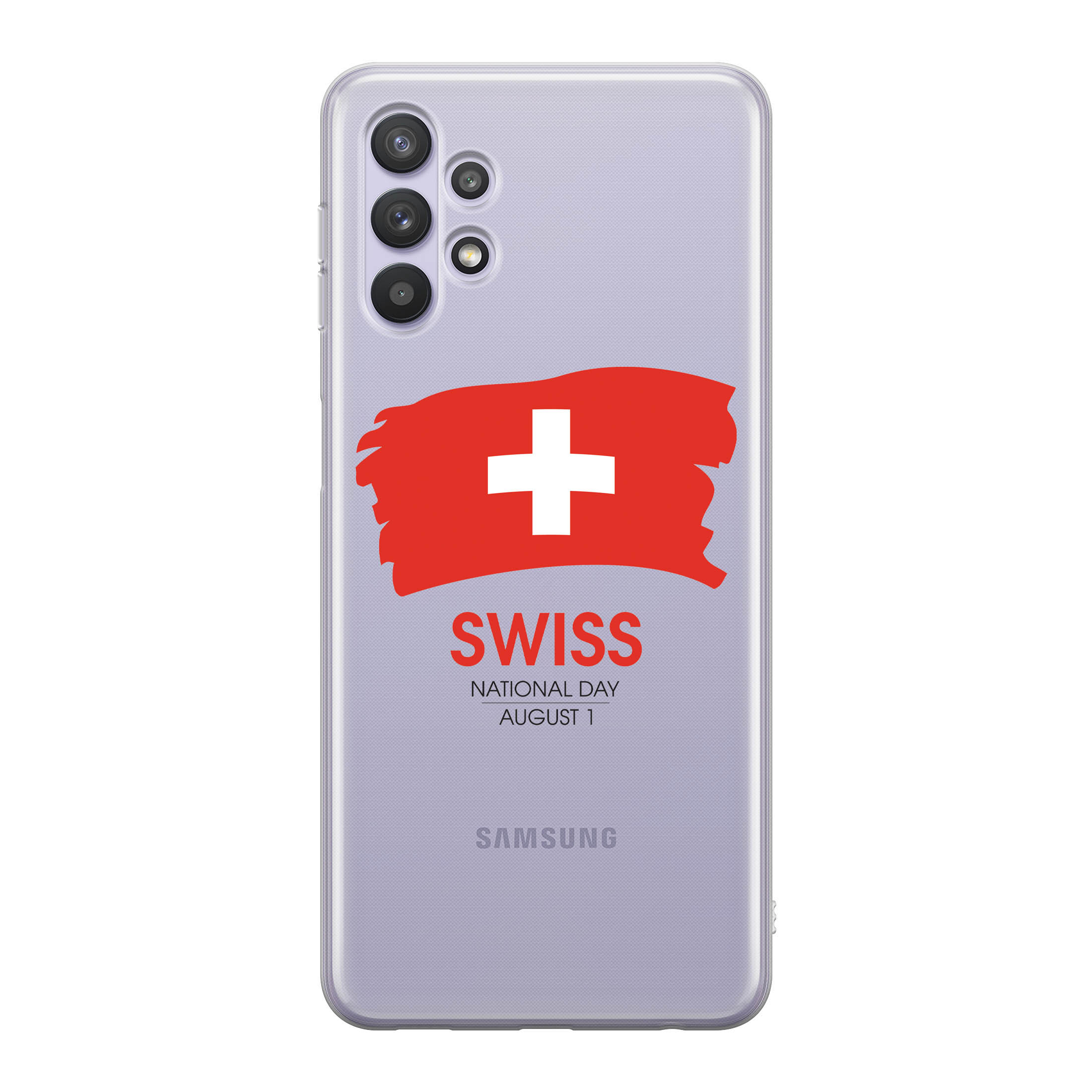 Image of Apfelkiste - Samsung Galaxy A32 5G Gummi Schutzhülle Schweizer Kreuz Nationalfeiertag - Transparent / Rot bei Apfelkiste.ch