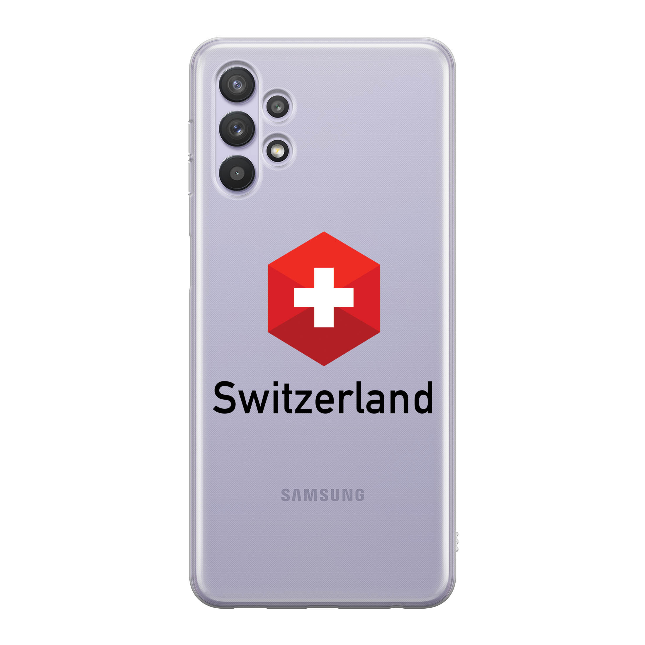 Image of Apfelkiste - Samsung Galaxy A32 5G Gummi Schutzhülle Schweizer Kreuz Sechseck - Transparent / Rot bei Apfelkiste.ch