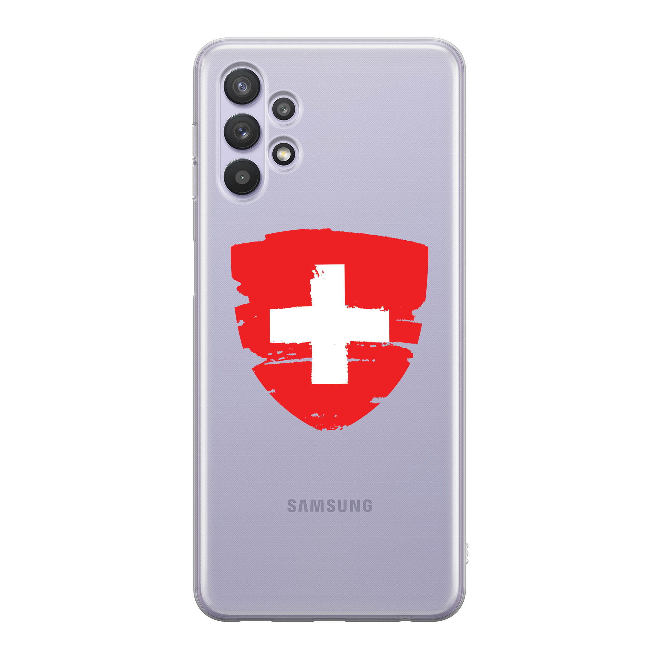 Image of Apfelkiste - Samsung Galaxy A32 5G Gummi Schutzhülle Schweizer Kreuz Vintage - Transparent / Rot bei Apfelkiste.ch