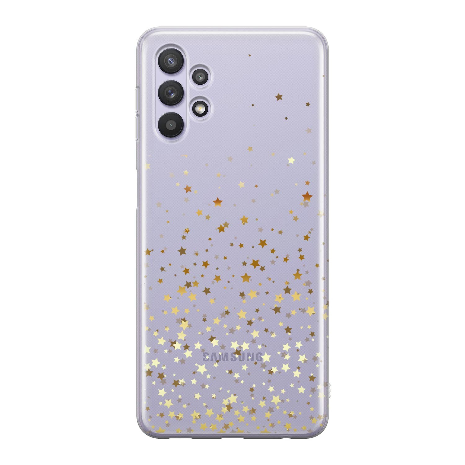 Image of Apfelkiste - Samsung Galaxy A32 5G Gummi Schutzhülle Sterne - Transparent / Gold bei Apfelkiste.ch