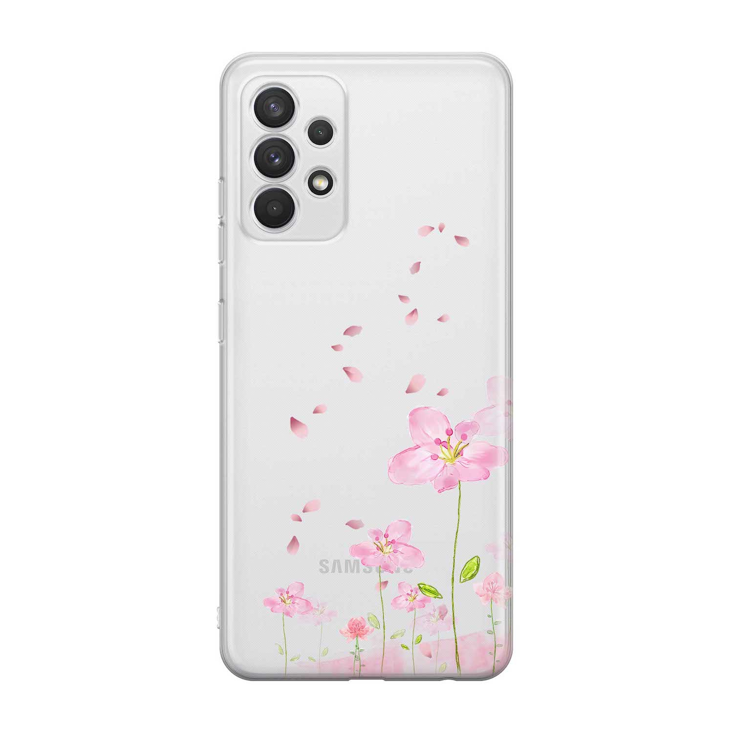 Image of Apfelkiste - Samsung Galaxy A32 Gummi Schutzhülle Flowers - Rosa / Transparent bei Apfelkiste.ch