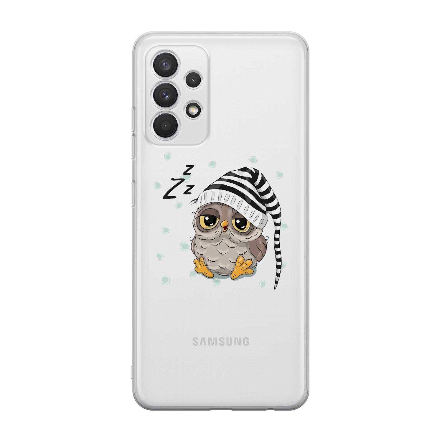 Image of Apfelkiste - Samsung Galaxy A32 Gummi Schutzhülle Schlafmützen Eule - Transparent bei Apfelkiste.ch