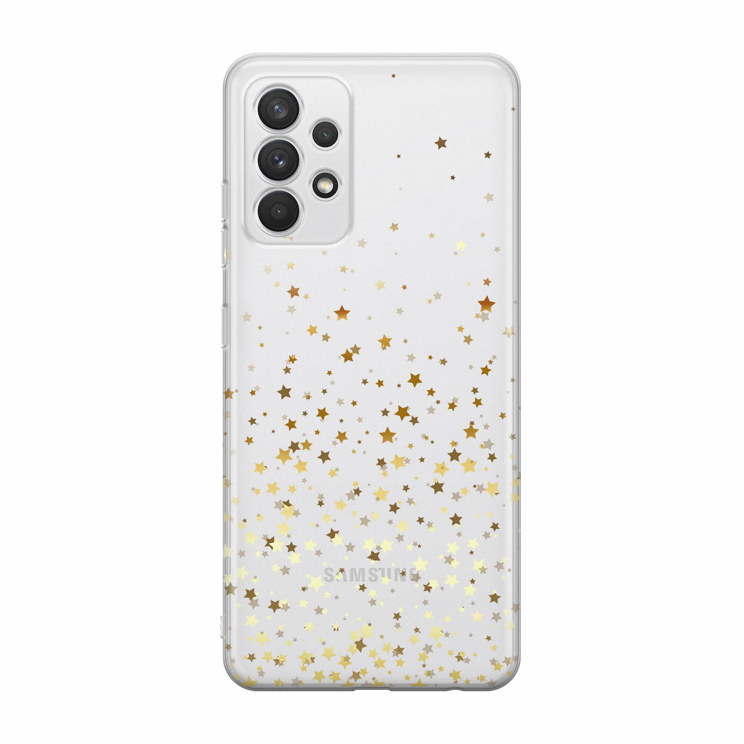 Image of Apfelkiste - Samsung Galaxy A32 Gummi Schutzhülle Sterne - Transparent / Gold bei Apfelkiste.ch