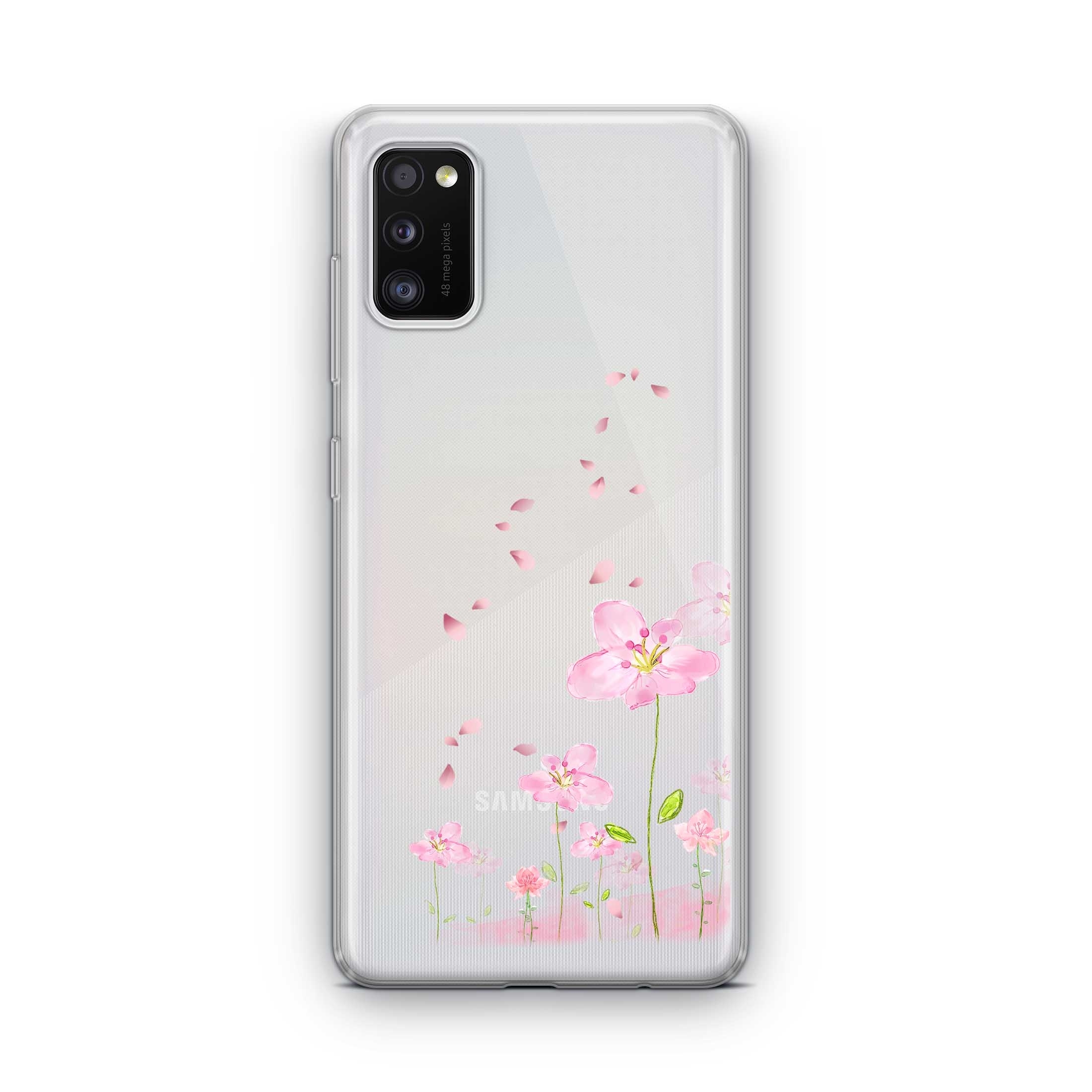 Image of Apfelkiste - Samsung Galaxy A41 Gummi Schutzhülle Flowers - Rosa / Transparent bei Apfelkiste.ch