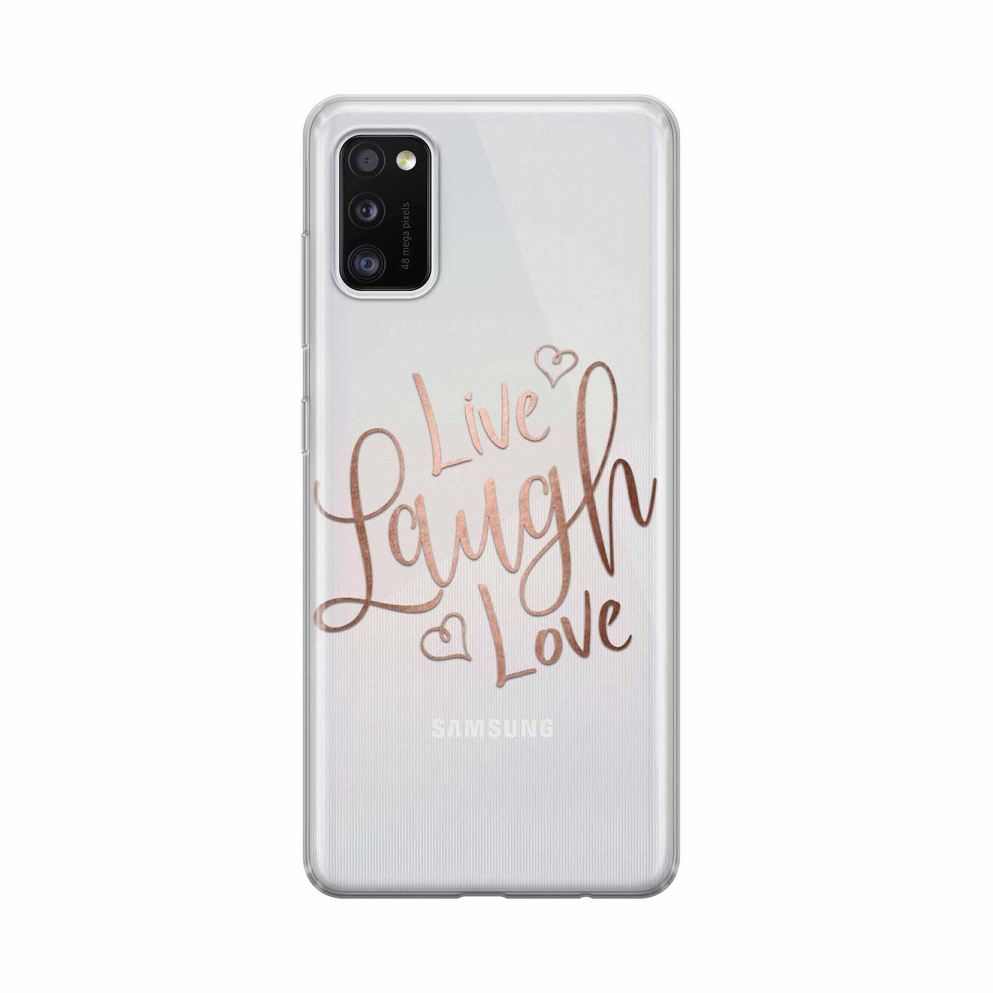 Image of Apfelkiste - Samsung Galaxy A41 Gummi Schutzhülle Live Laugh Love - Transparent bei Apfelkiste.ch