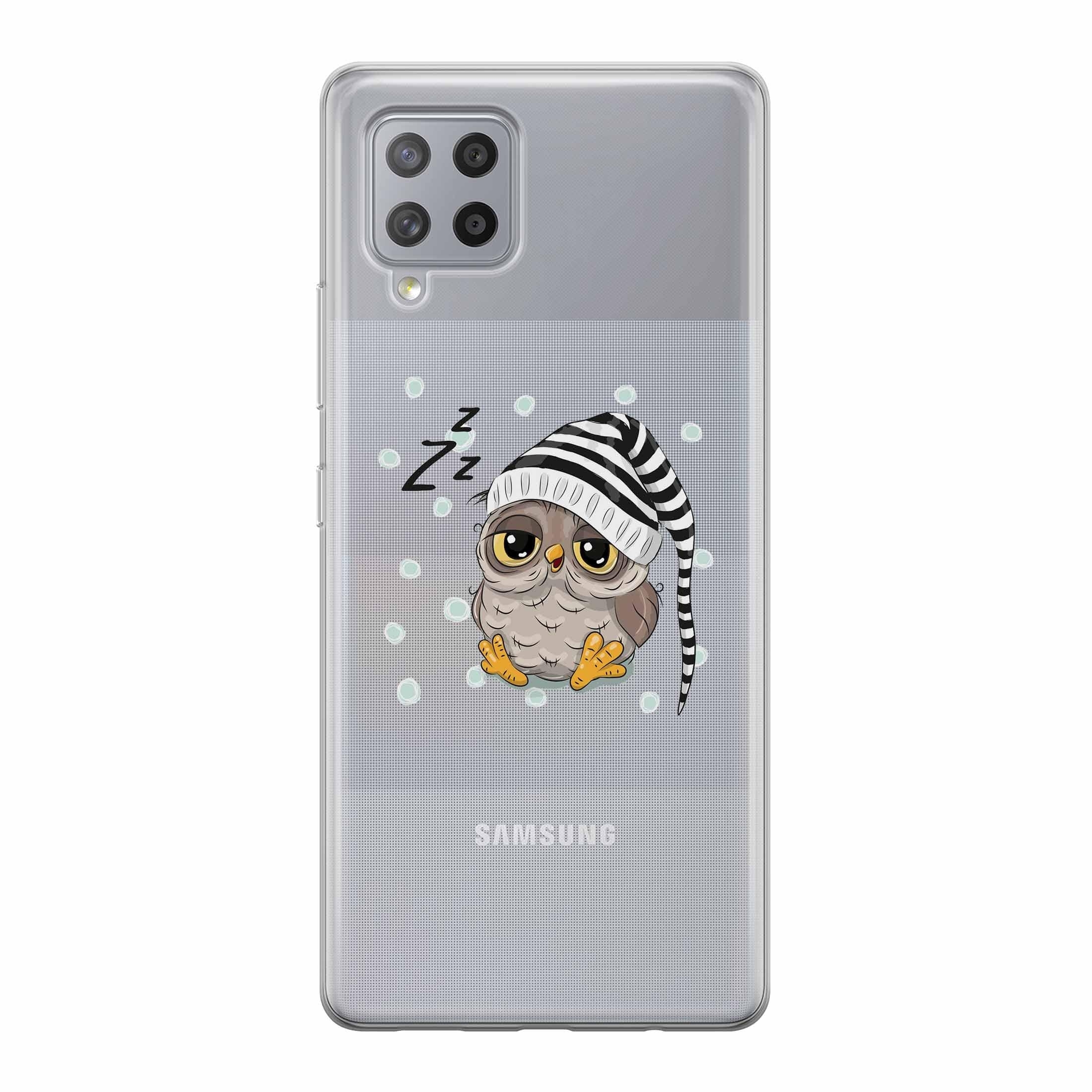 Samsung Galaxy A42 5G Gummi Schutzhülle Schlafmützen Eule - Transparent