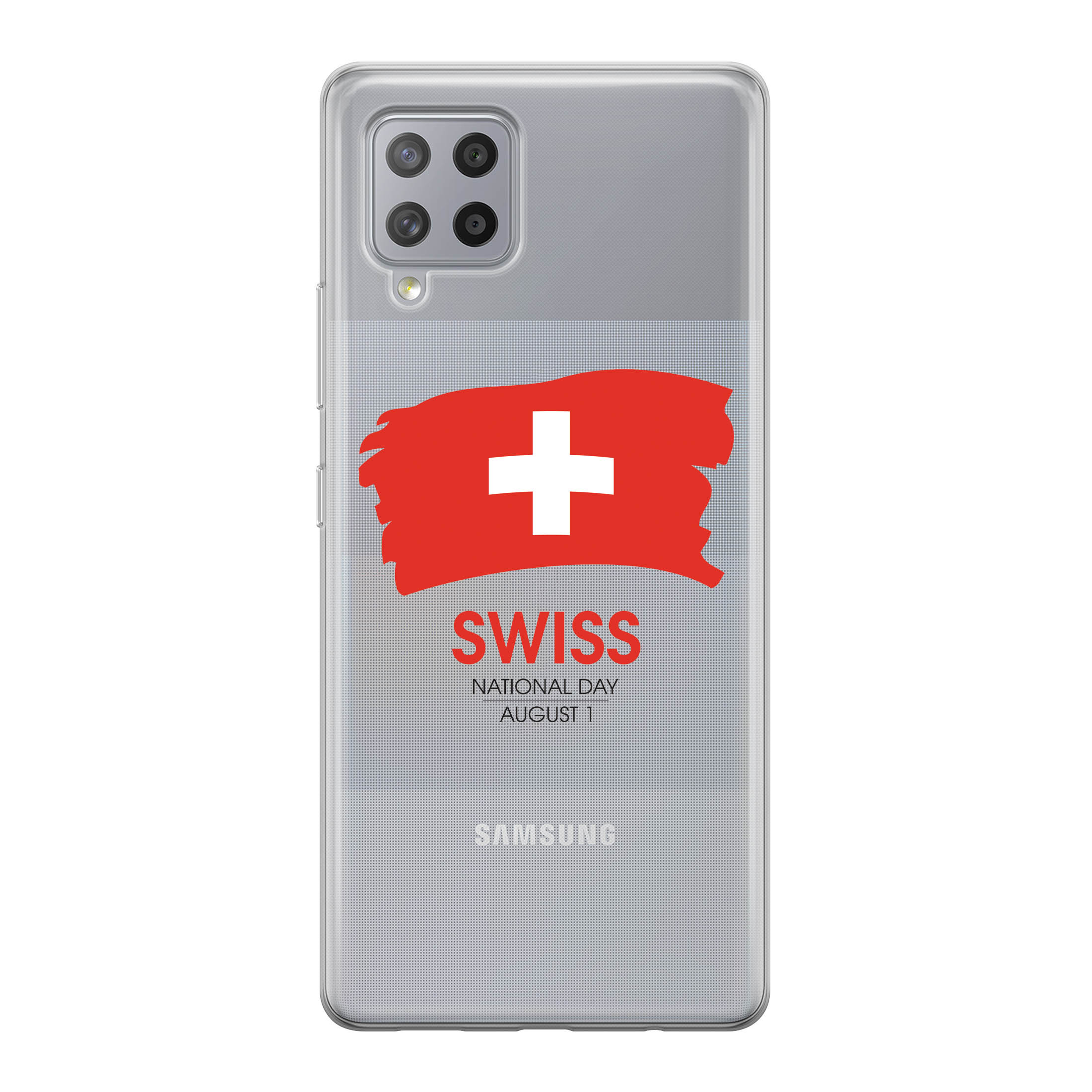 Image of Apfelkiste - Samsung Galaxy A42 5G Gummi Schutzhülle Schweizer Kreuz Nationalfeiertag - Transparent / Rot bei Apfelkiste.ch