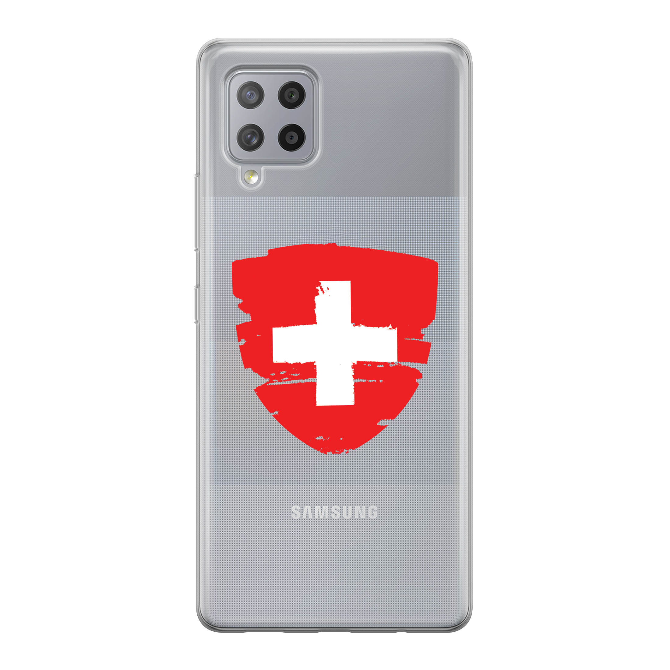 Image of Apfelkiste - Samsung Galaxy A42 5G Gummi Schutzhülle Schweizer Kreuz Vintage - Transparent / Rot bei Apfelkiste.ch