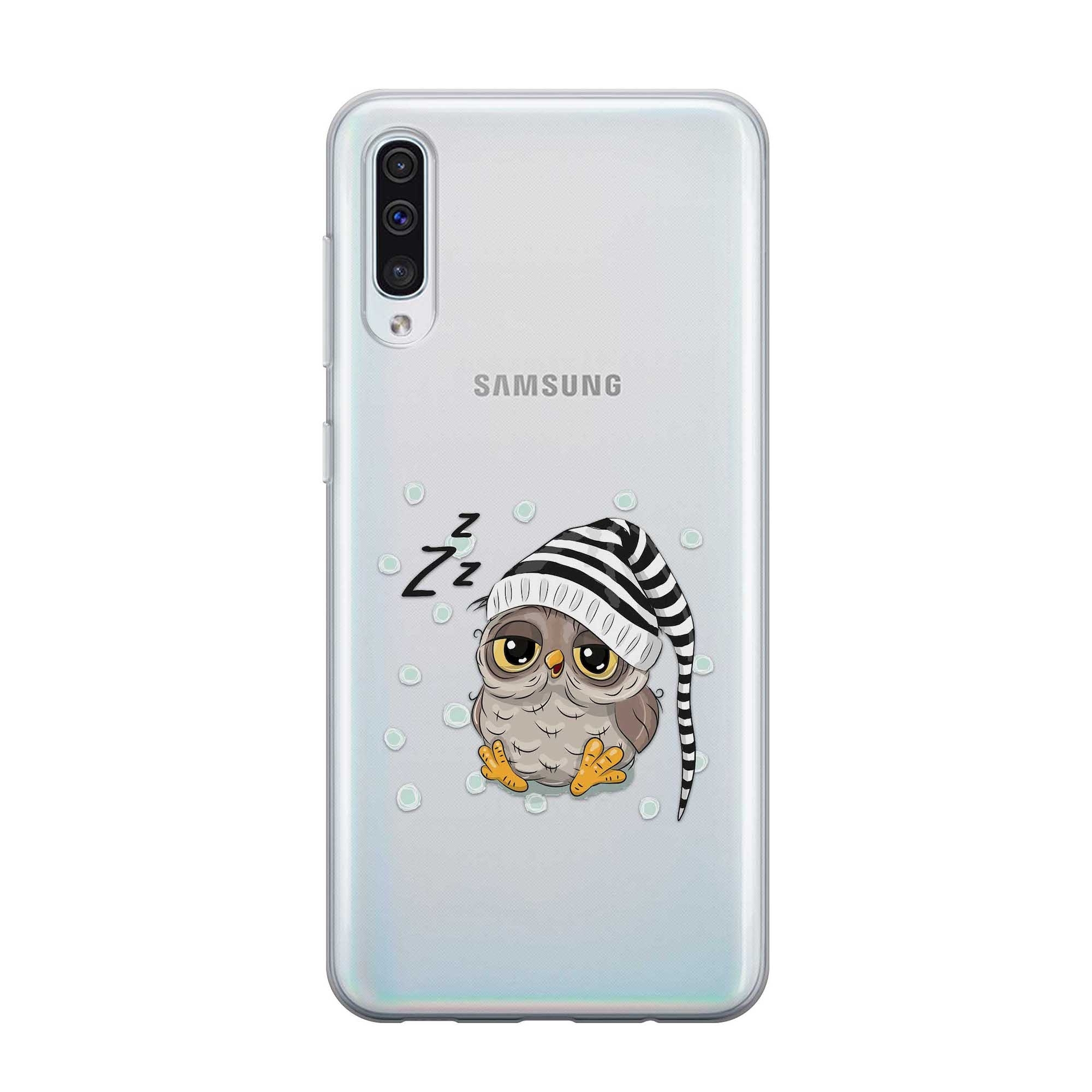 Samsung Galaxy A50 / A30s Gummi Schutzhülle Schlafmützen Eule - Transparent