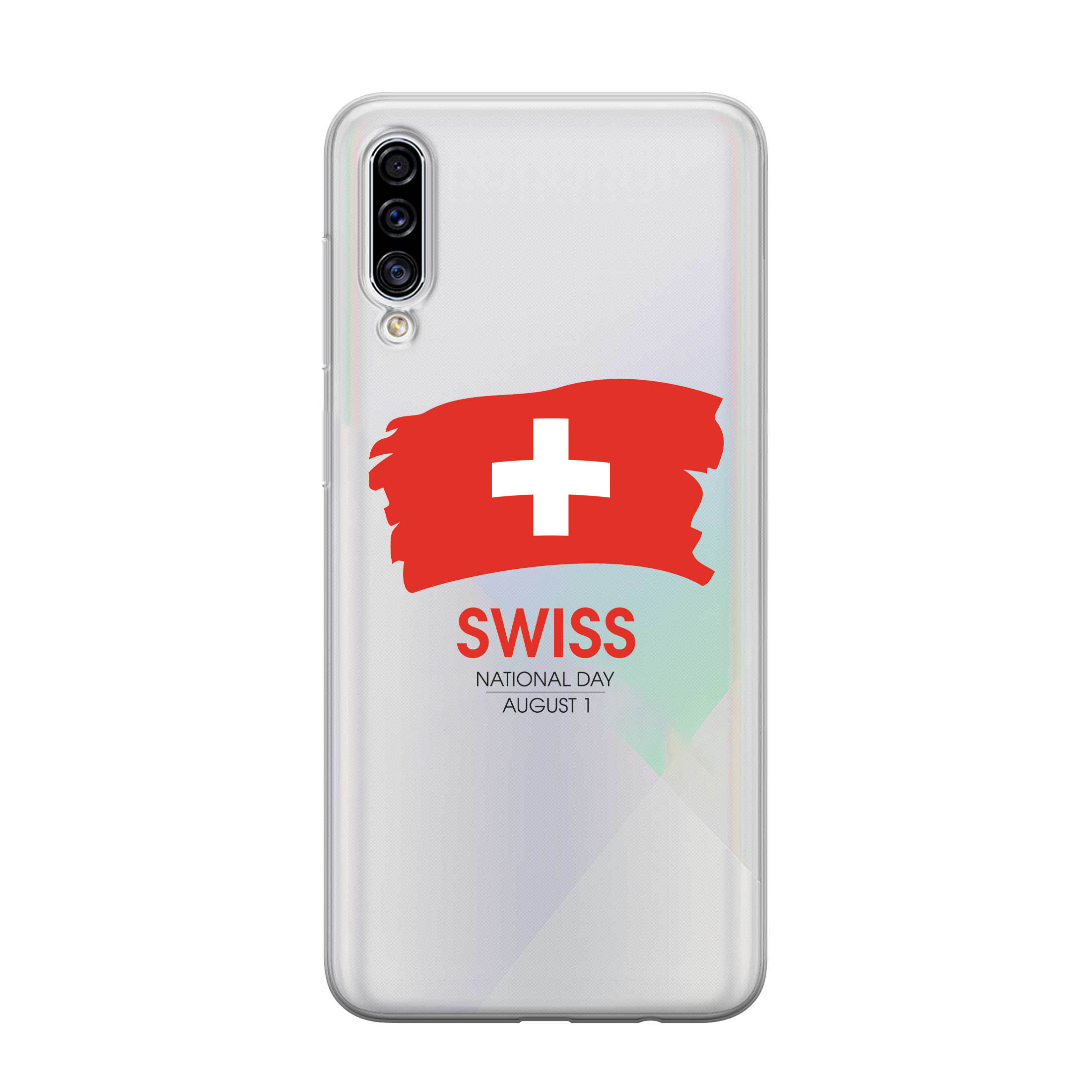Image of Apfelkiste - Samsung Galaxy A50 / A30s Gummi Schutzhülle Schweizer Kreuz Nationalfeiertag - Transparent / Rot bei Apfelkiste.ch