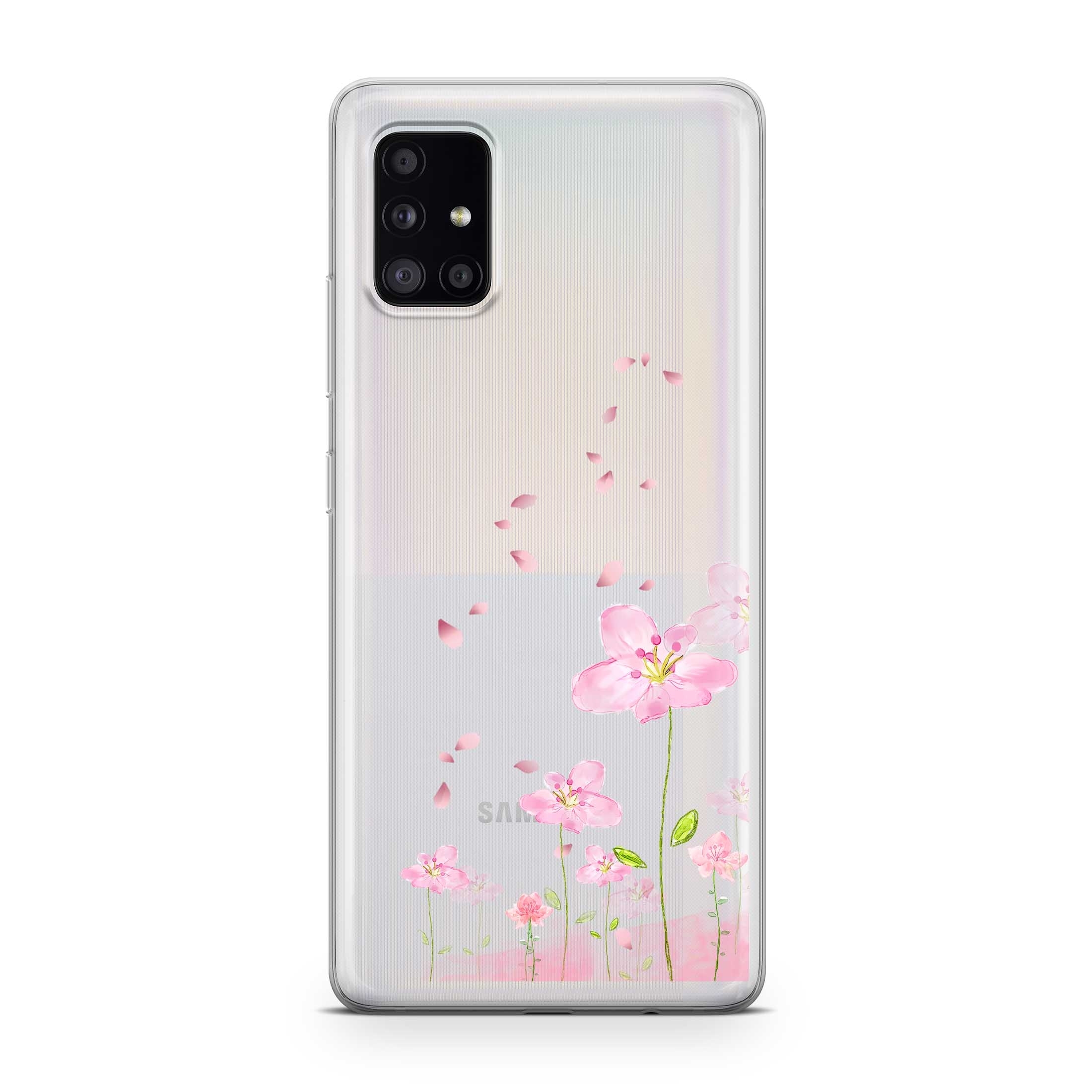Image of Apfelkiste - Samsung Galaxy A51 5G (2020) Gummi Schutzhülle Flowers - Rosa / Transparent bei Apfelkiste.ch
