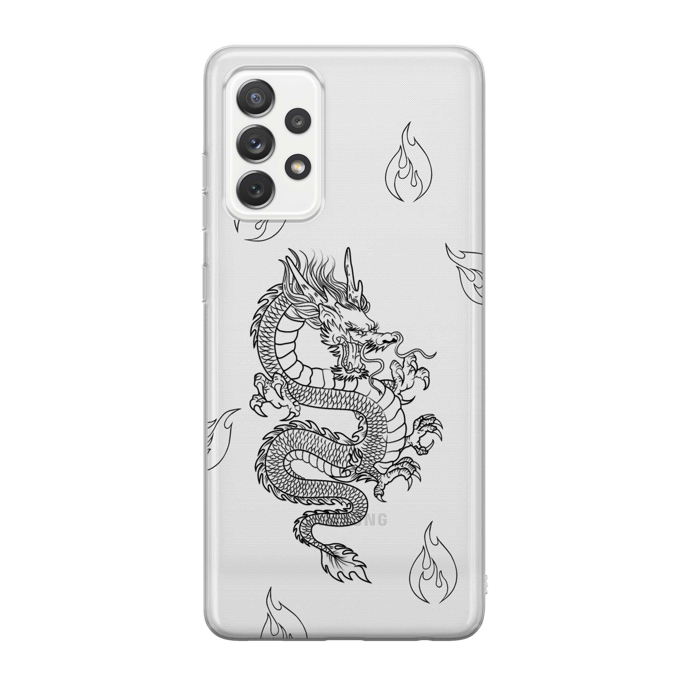 Image of Apfelkiste - Samsung Galaxy A52s 5G / A52 (5G) Gummi Schutzhülle Dragon - Schwarz / Transparent bei Apfelkiste.ch