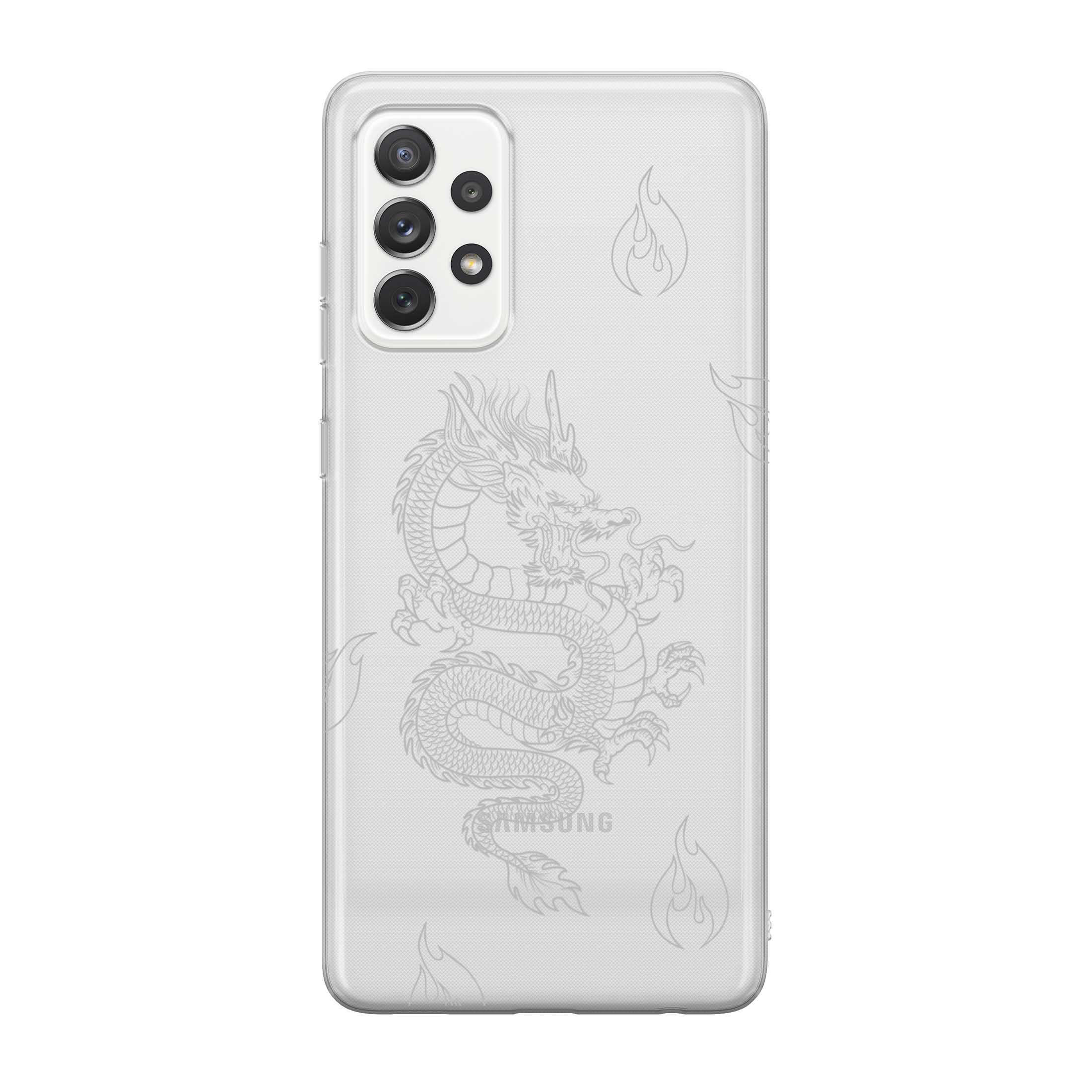 Image of Apfelkiste - Samsung Galaxy A52s 5G / A52 (5G) Gummi Schutzhülle Dragon - Weiss / Transparent bei Apfelkiste.ch