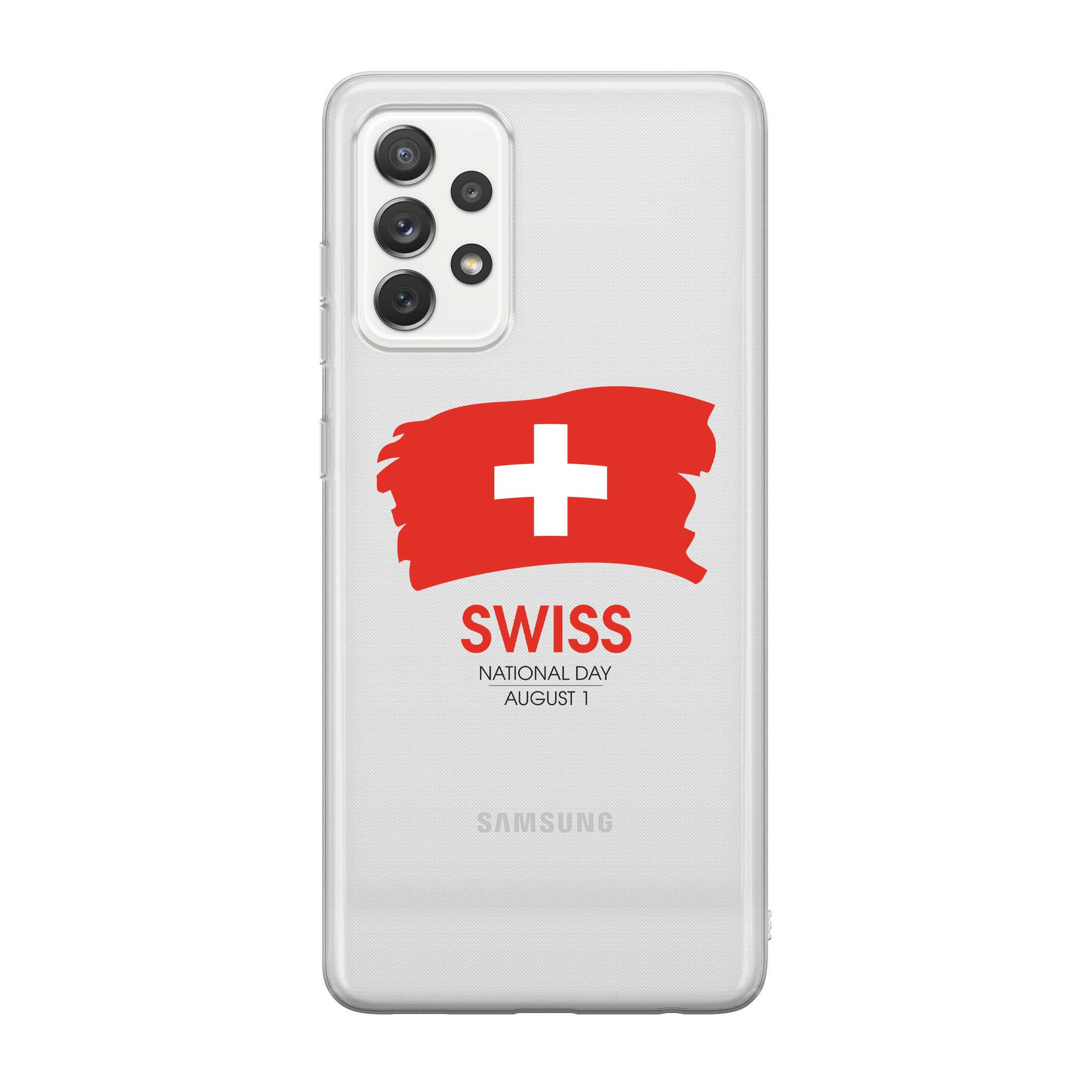 Image of Apfelkiste - Samsung Galaxy A52s 5G / A52 (5G) Gummi Schutzhülle Schweizer Kreuz Nationalfeiertag - Transparent / Rot bei Apfelkiste.ch