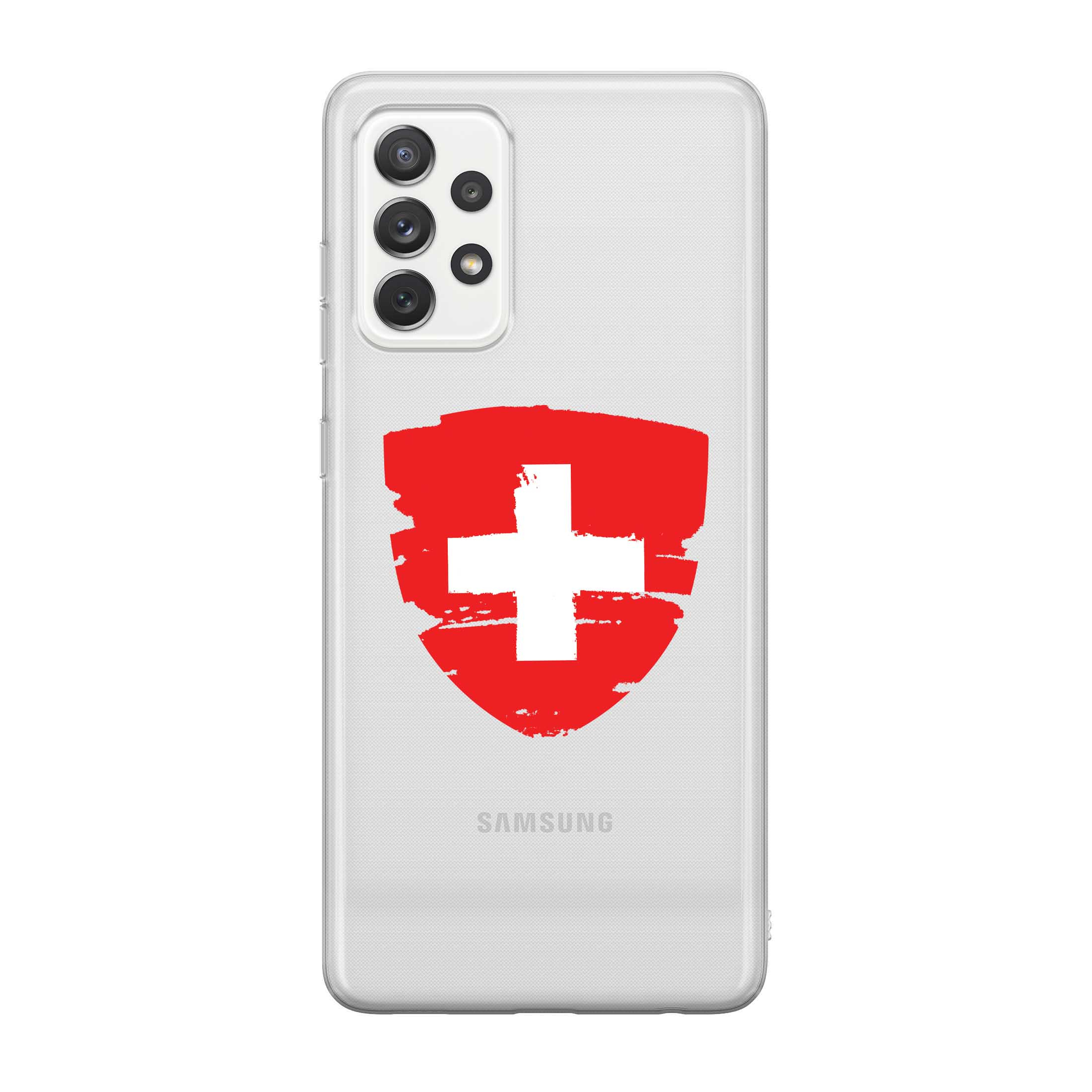 Image of Apfelkiste - Samsung Galaxy A52s 5G / A52 (5G) Gummi Schutzhülle Schweizer Kreuz Vintage - Transparent / Rot bei Apfelkiste.ch