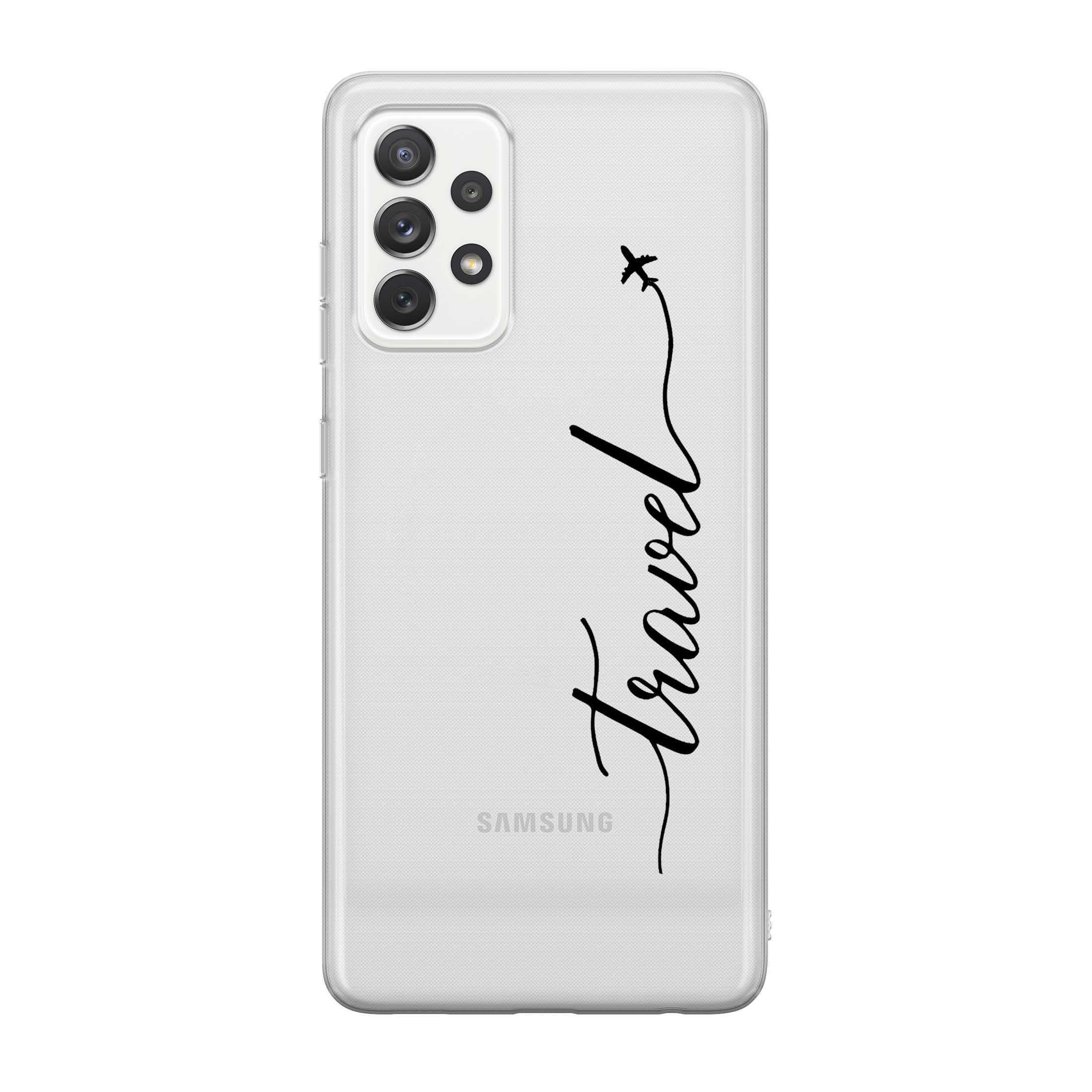 Image of Apfelkiste - Samsung Galaxy A52s 5G / A52 (5G) Gummi Schutzhülle Travel - Schwarz / Transparent bei Apfelkiste.ch
