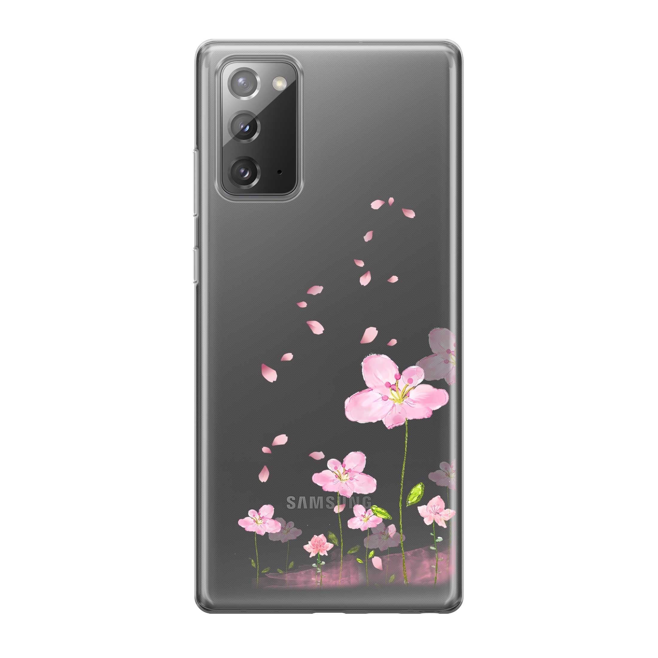 Image of Apfelkiste - Samsung Galaxy Note 20 / 20 5G Gummi Schutzhülle Flowers - Rosa / Transparent bei Apfelkiste.ch