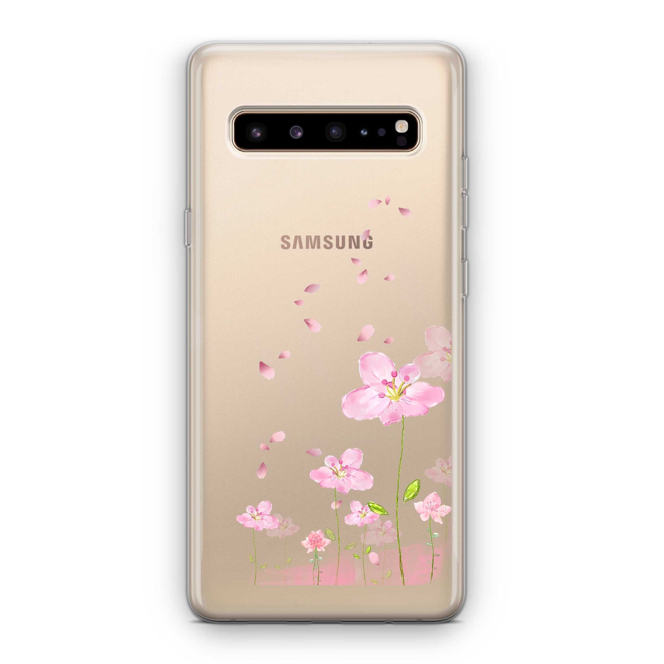 Image of Apfelkiste - Samsung Galaxy S10 5G Gummi Schutzhülle Flowers - Rosa / Transparent bei Apfelkiste.ch