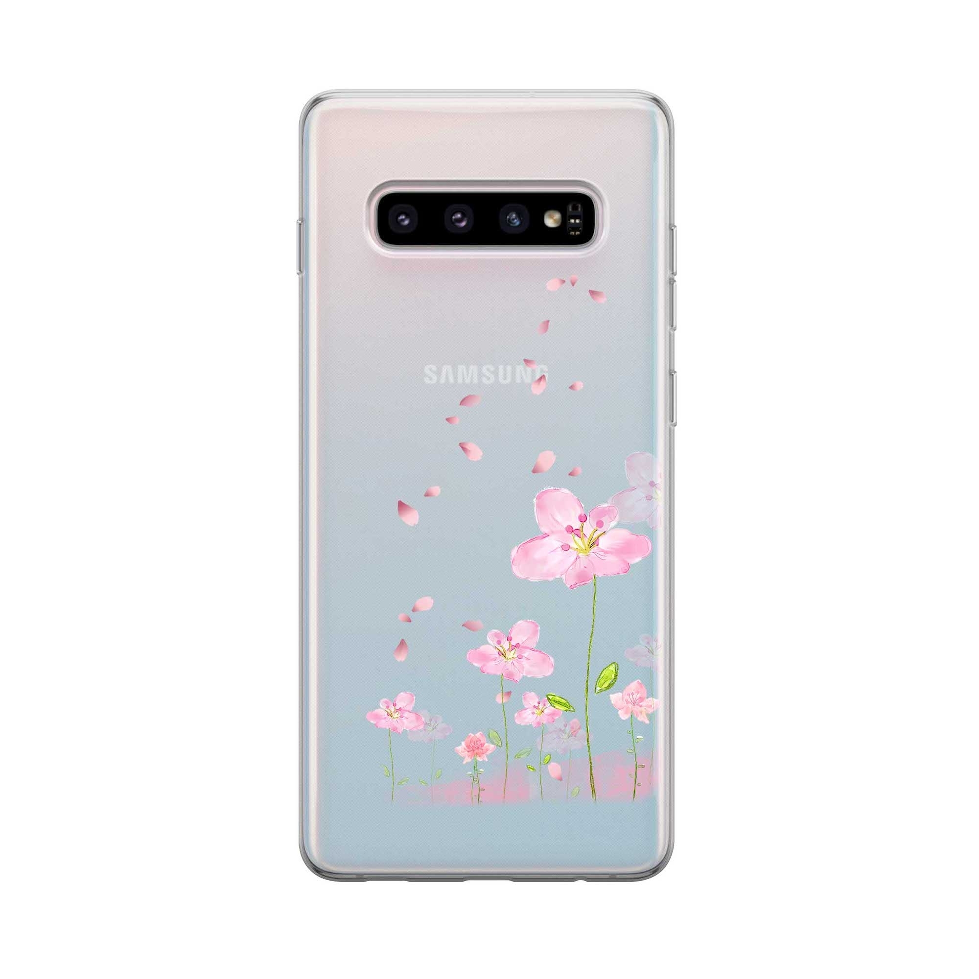 Image of Apfelkiste - Samsung Galaxy S10 Gummi Schutzhülle Flowers - Rosa / Transparent bei Apfelkiste.ch