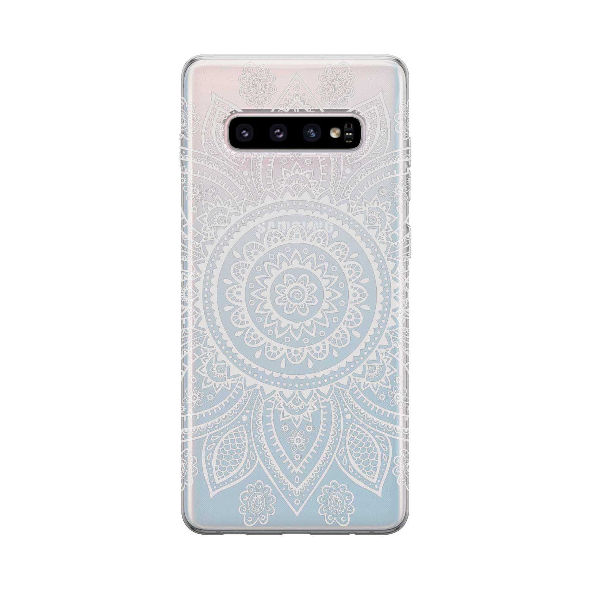 Image of Apfelkiste - Samsung Galaxy S10 Gummi Schutzhülle Mandala Style - Transparent / Weiss bei Apfelkiste.ch