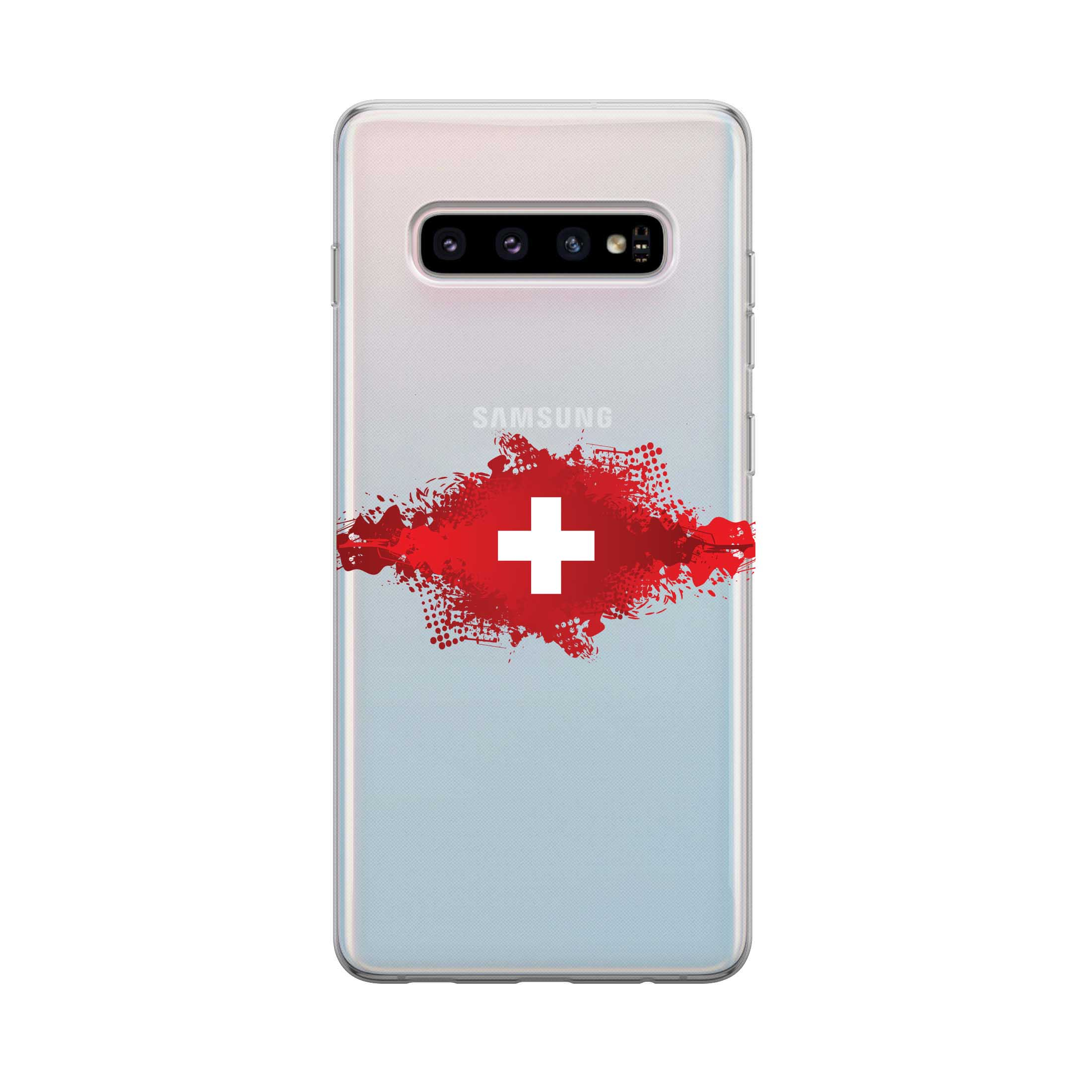 Image of Apfelkiste - Samsung Galaxy S10 Gummi Schutzhülle Schweizer Kreuz Design 1 - Transparent / Rot bei Apfelkiste.ch