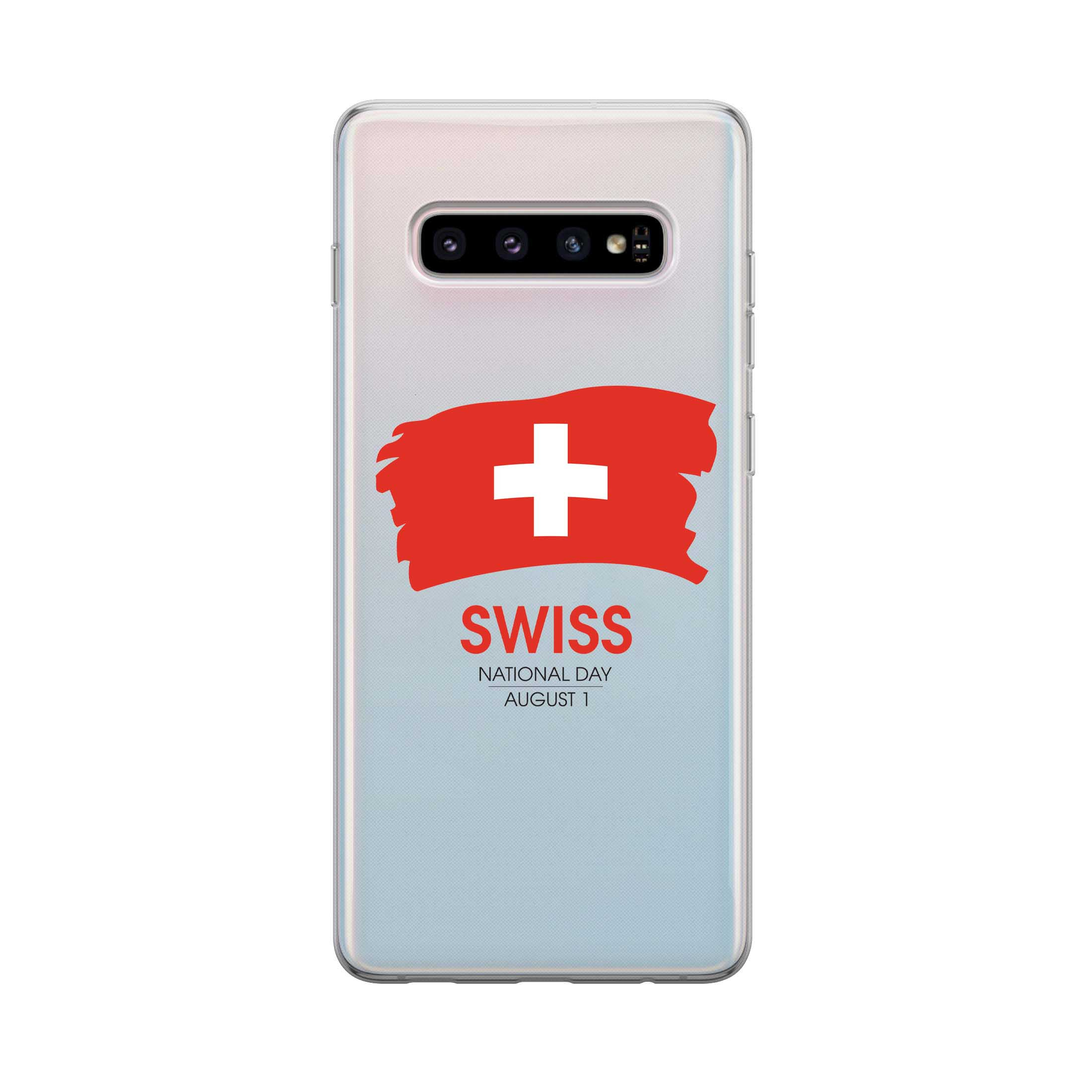 Image of Apfelkiste - Samsung Galaxy S10 Gummi Schutzhülle Schweizer Kreuz Nationalfeiertag - Transparent / Rot bei Apfelkiste.ch