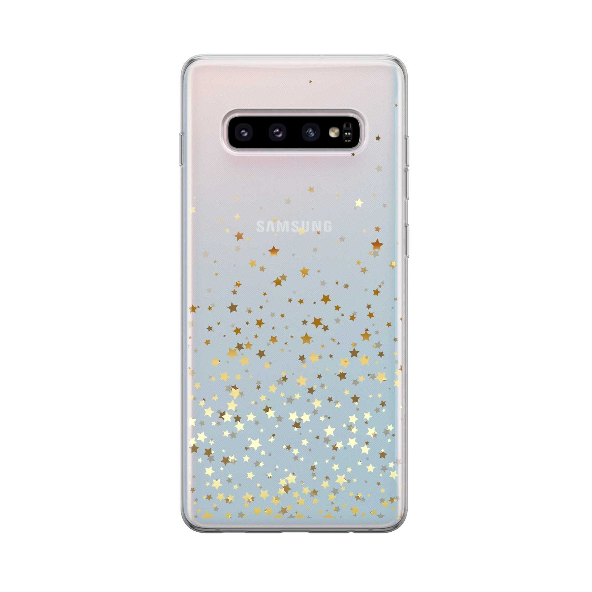 Image of Apfelkiste - Samsung Galaxy S10 Gummi Schutzhülle Sterne - Transparent / Gold bei Apfelkiste.ch